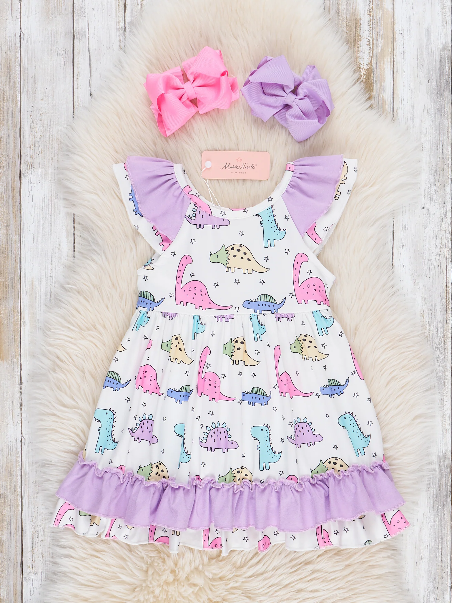 Purple Dinosaur Land Ruffle Dress - Image 2