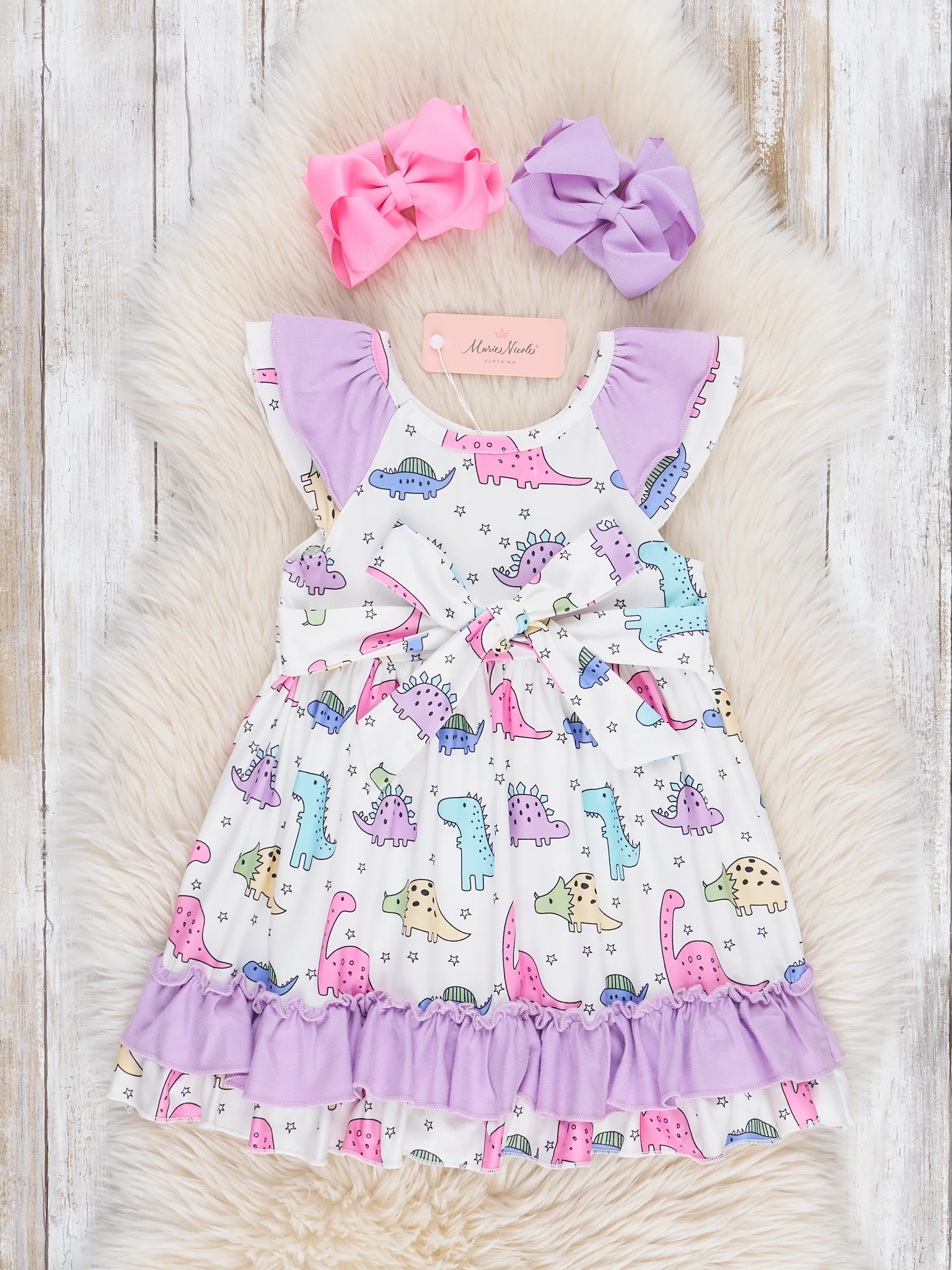 Purple Dinosaur Land Ruffle Dress - Image 3