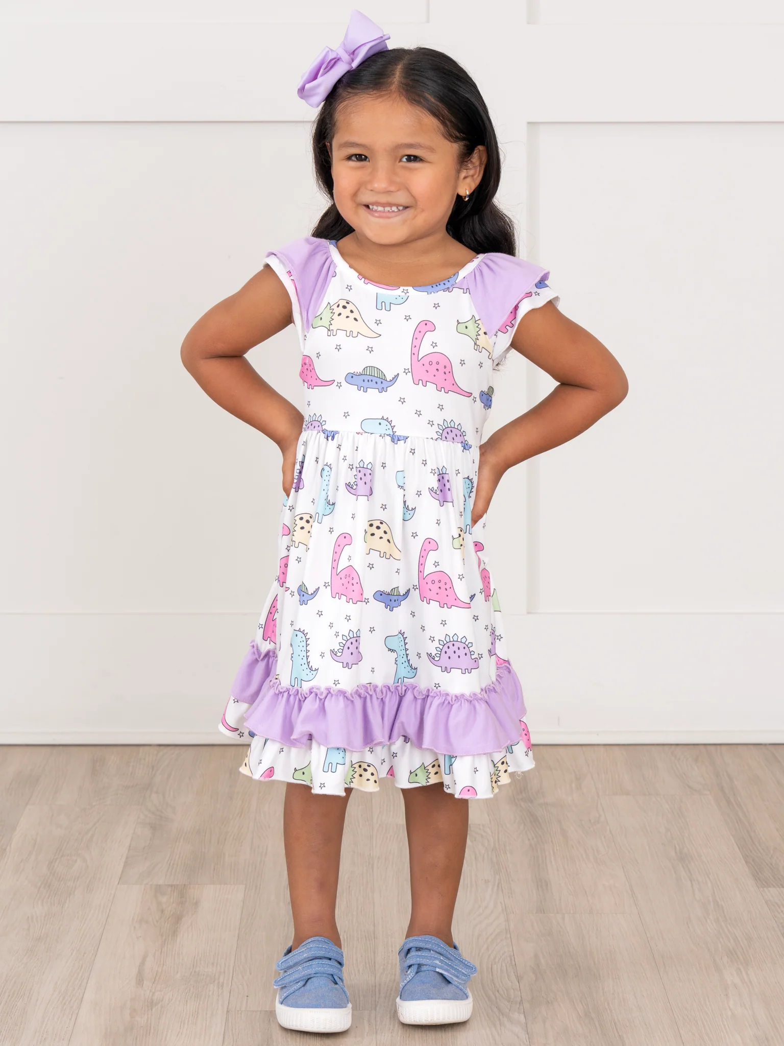 Purple Dinosaur Land Ruffle Dress - Image 4