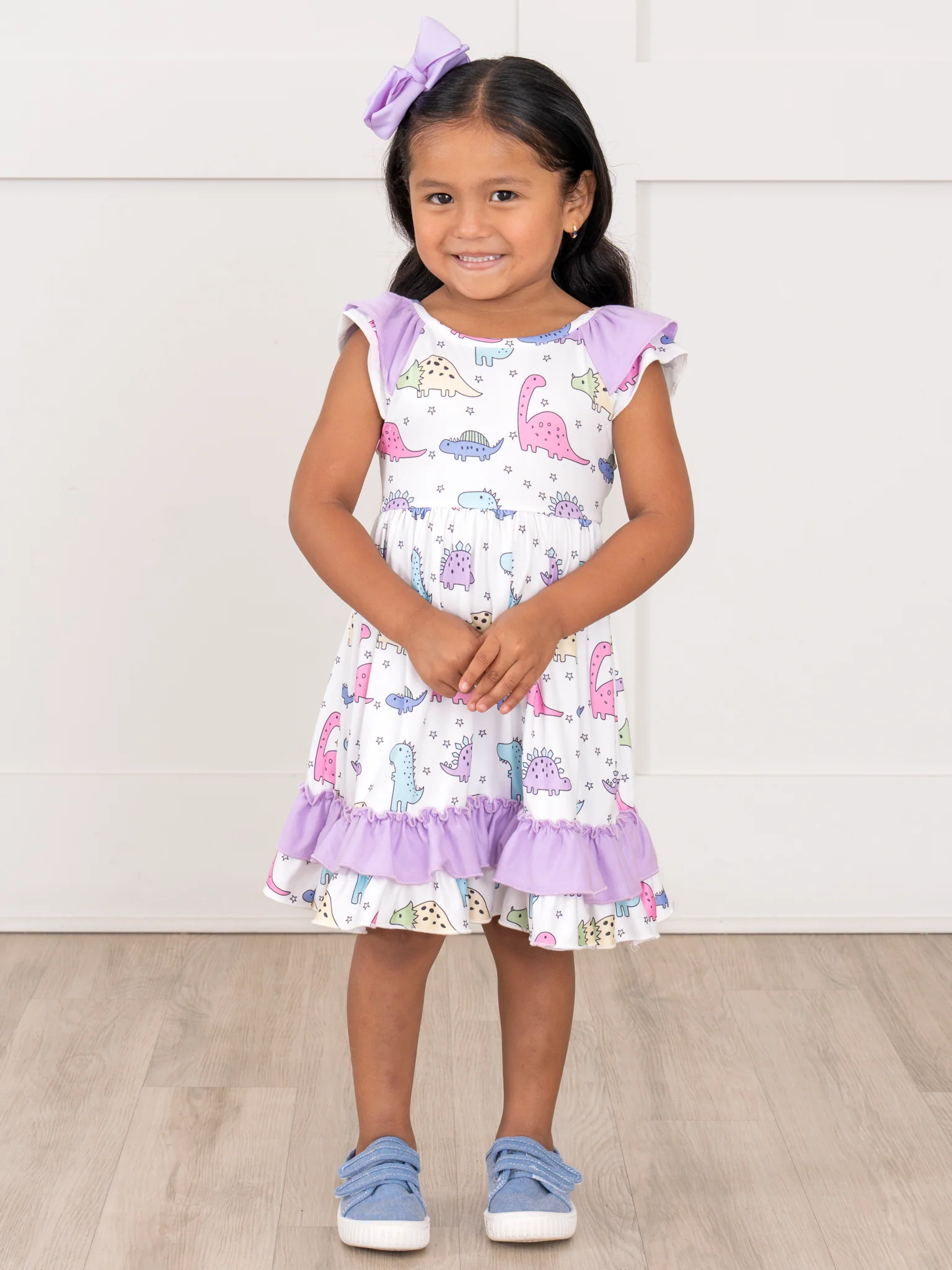 Purple Dinosaur Land Ruffle Dress - Image 5