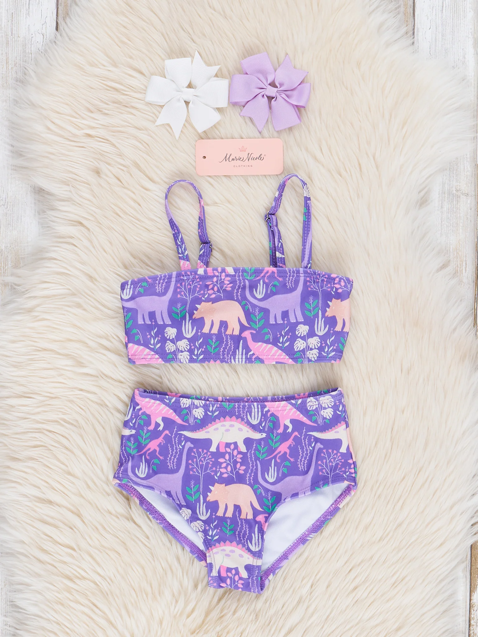 Purple Dinosaur Splash Three-Piece Swimsuit - Image 2
