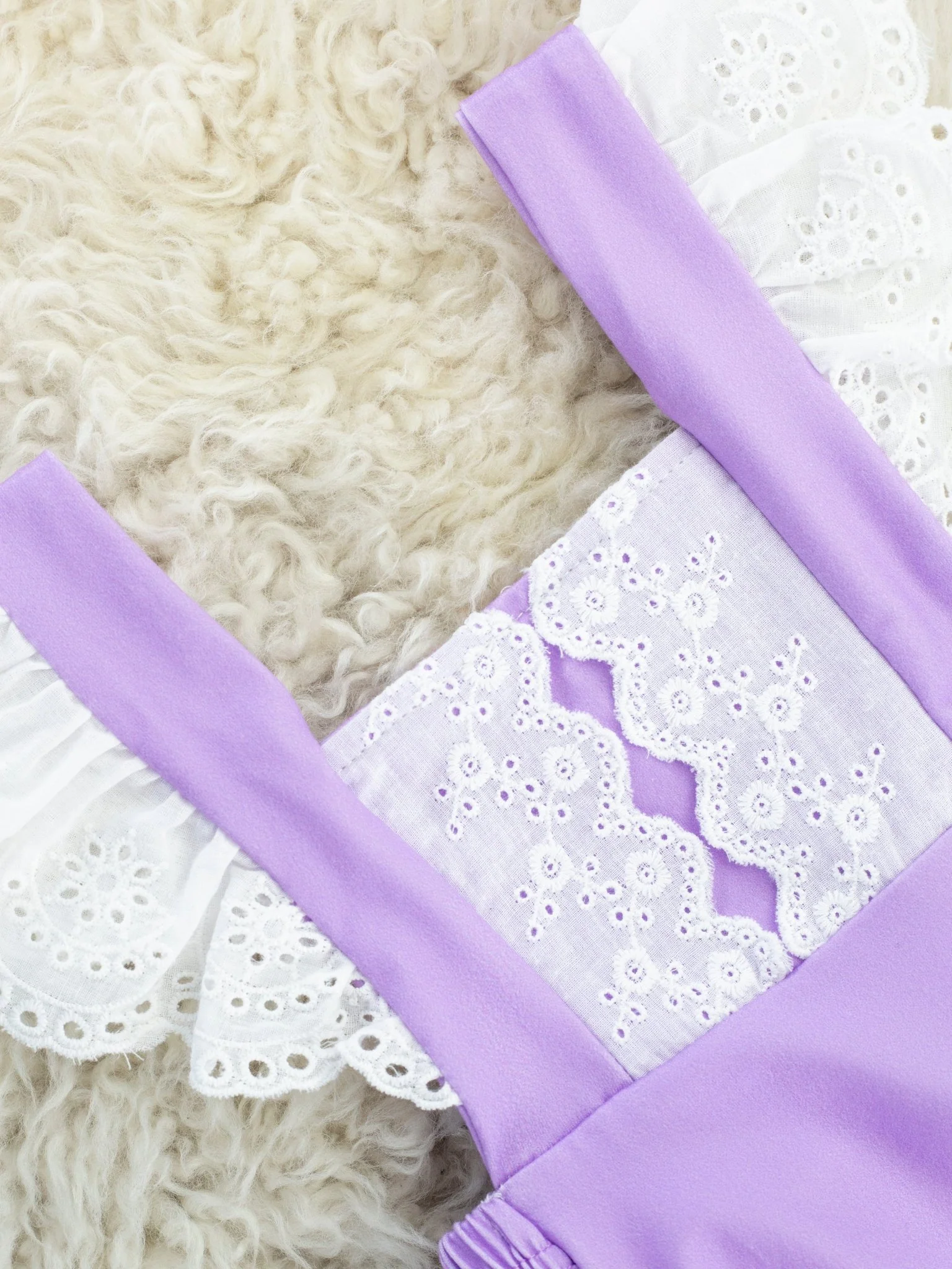 Purple Doily Lace Flutter Trim Bubble Romper - Image 3