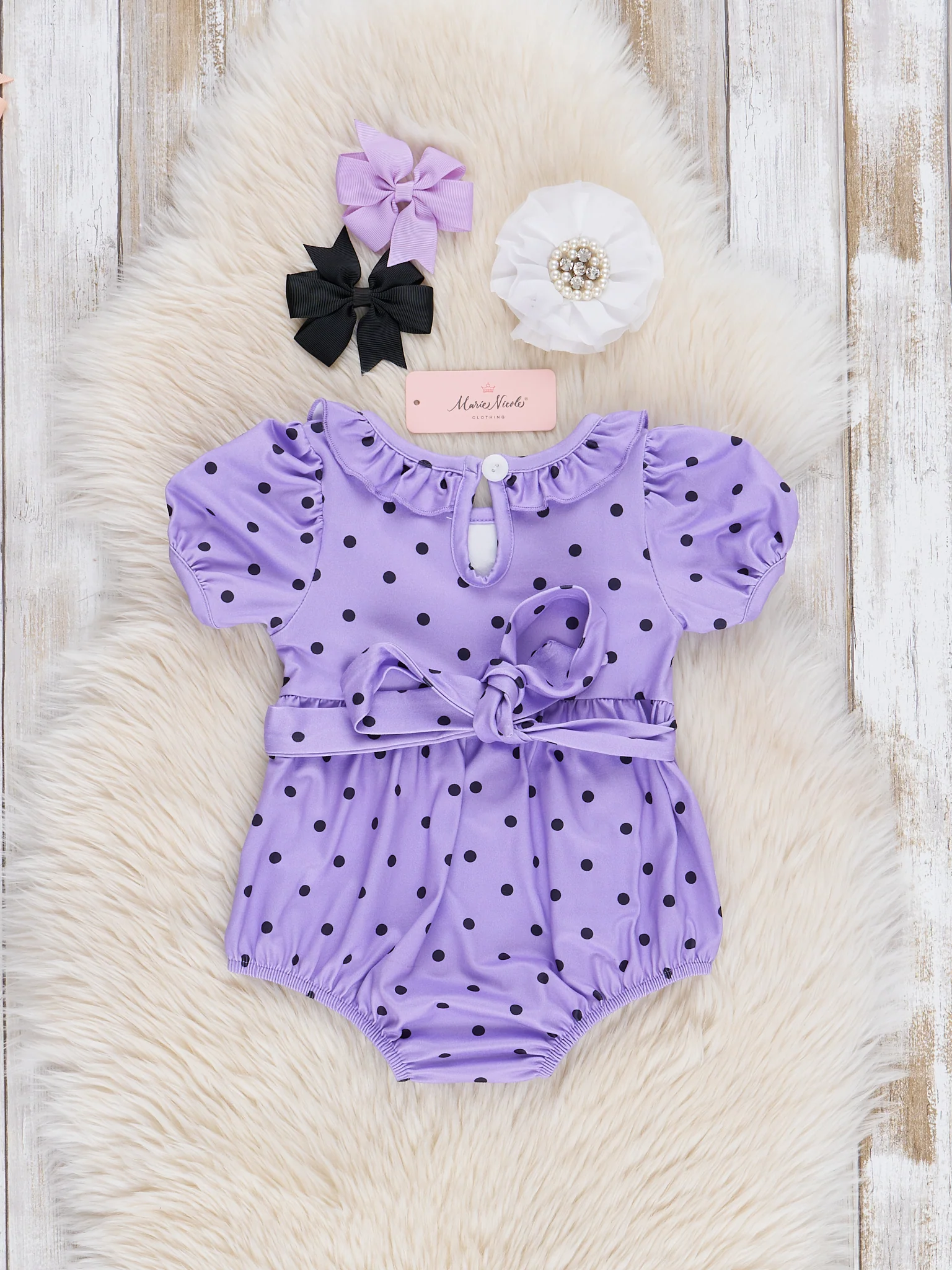 Purple Dots Smocked Ghosts Ruffle Bubble Romper - Image 3