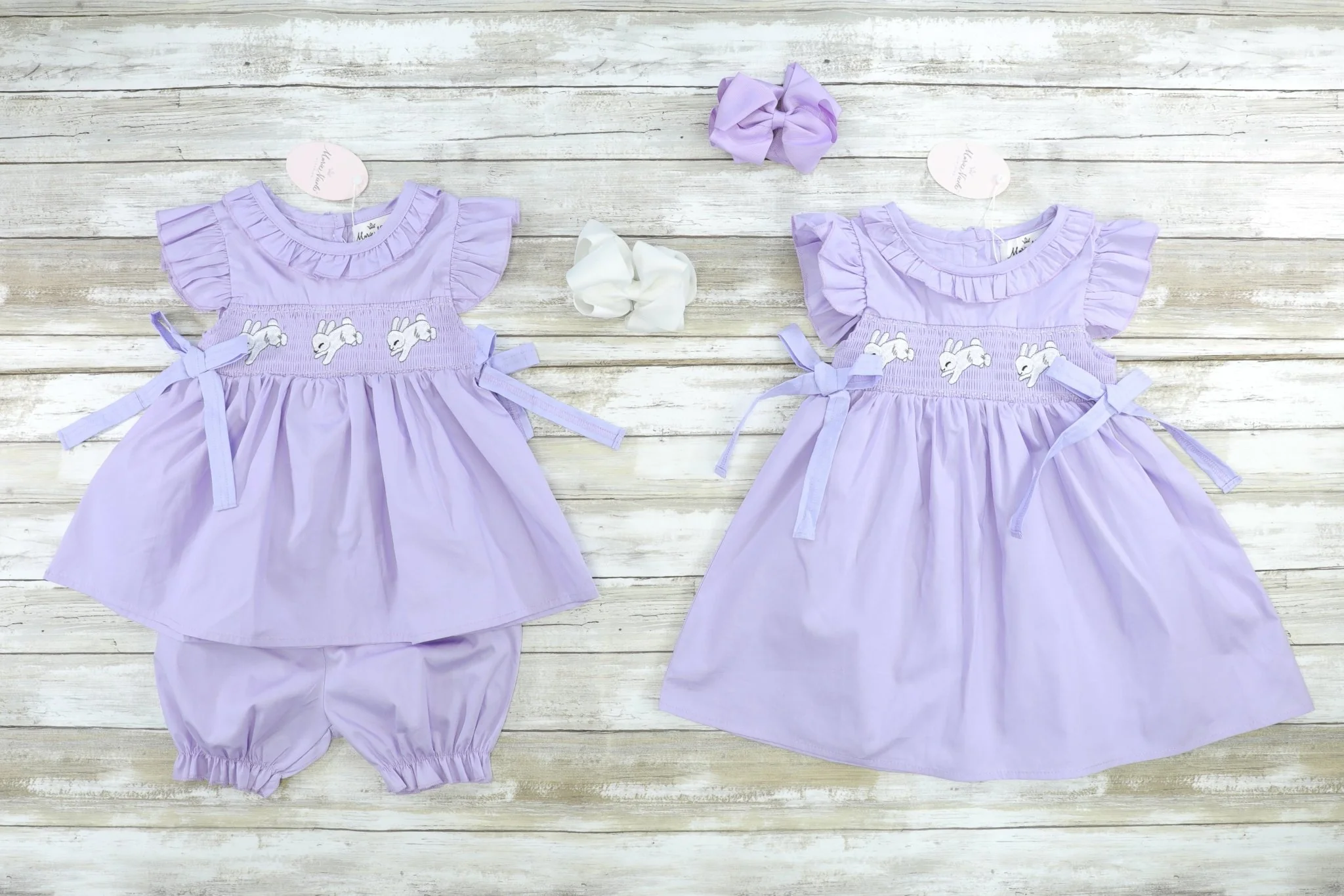Purple Easter Bunny Smocked Ruffle Dress - Image 2