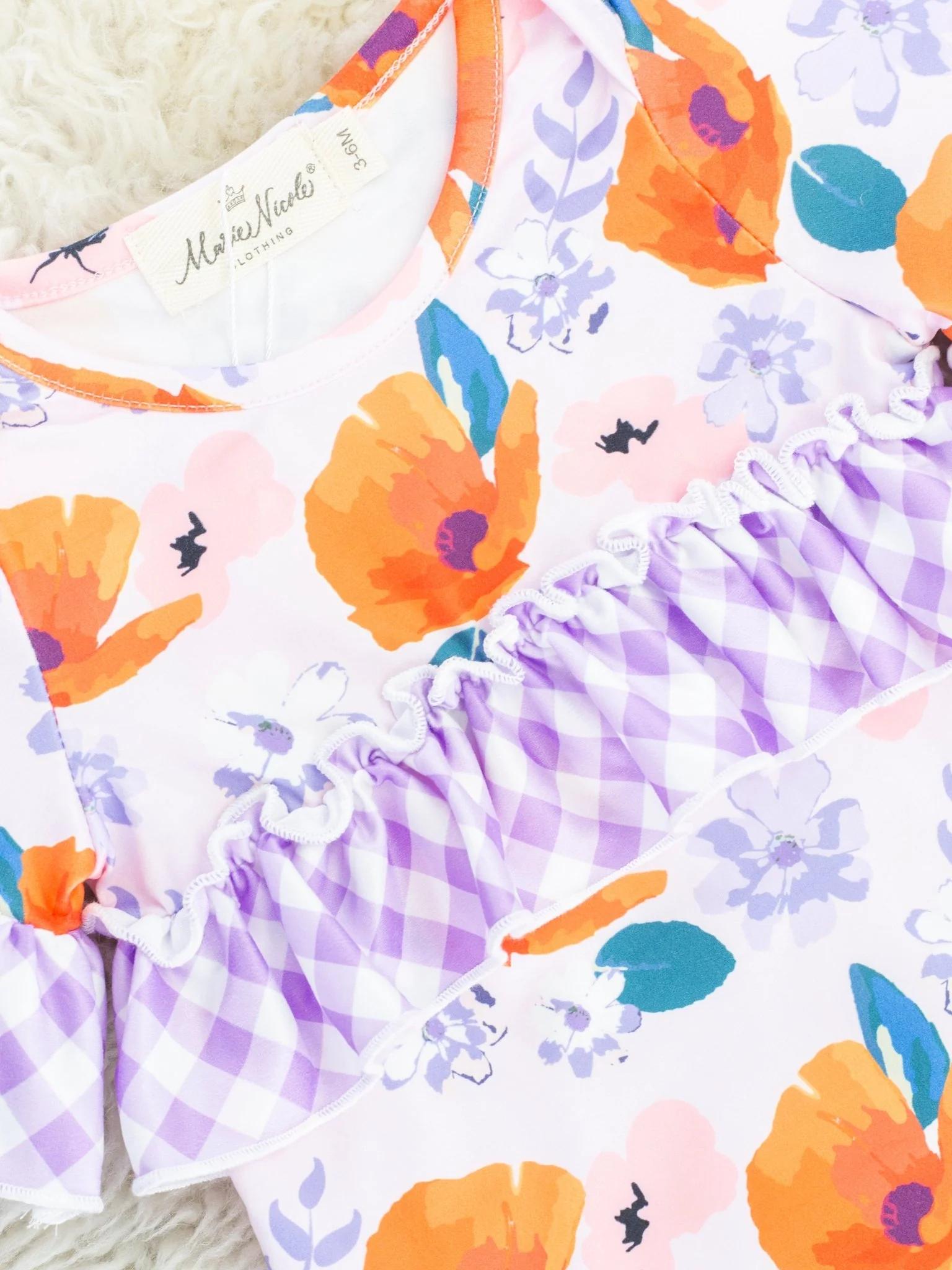 Purple Floral Gingham Ruffle Bubble Romper - Image 2