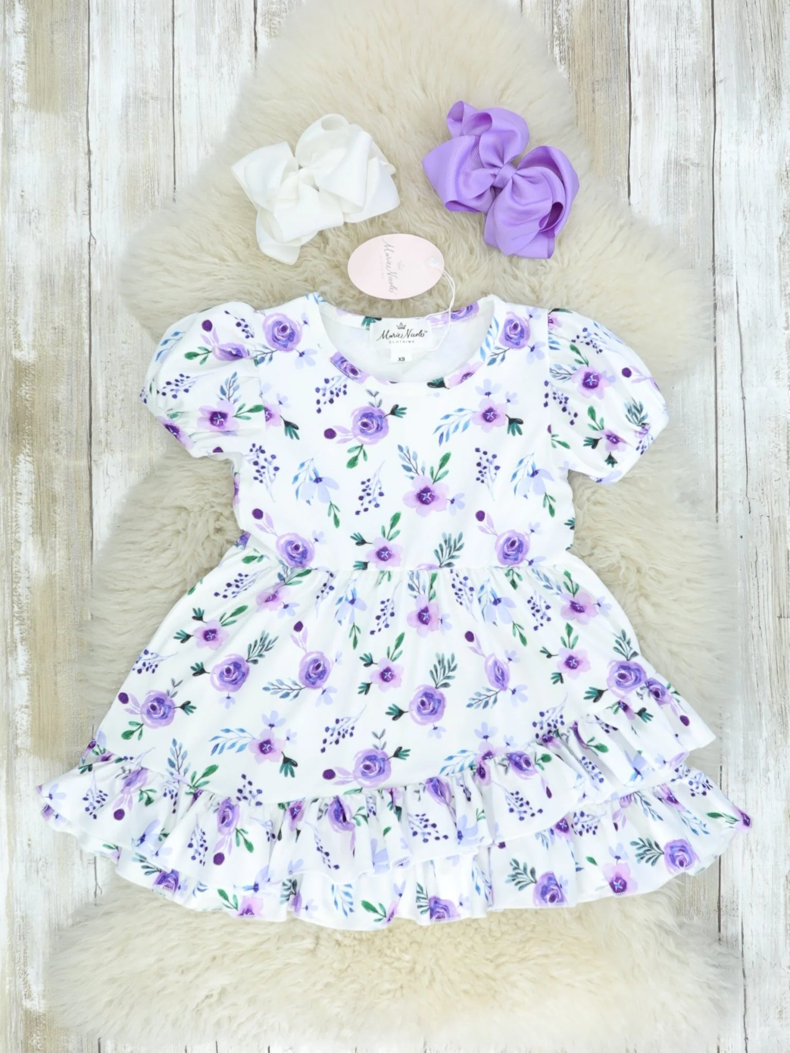 Purple Floral Midi Ruffle Dress