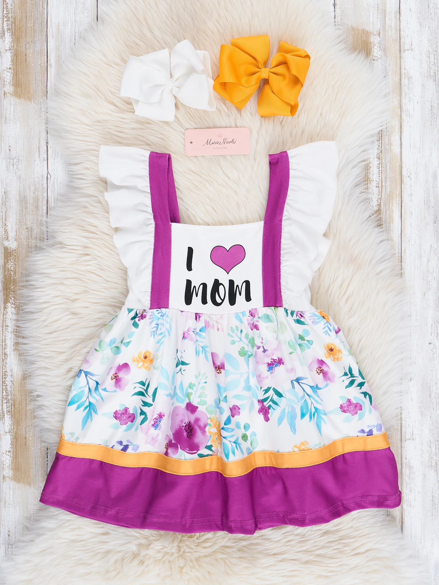 Purple Floral Mom Love Ruffle Dress