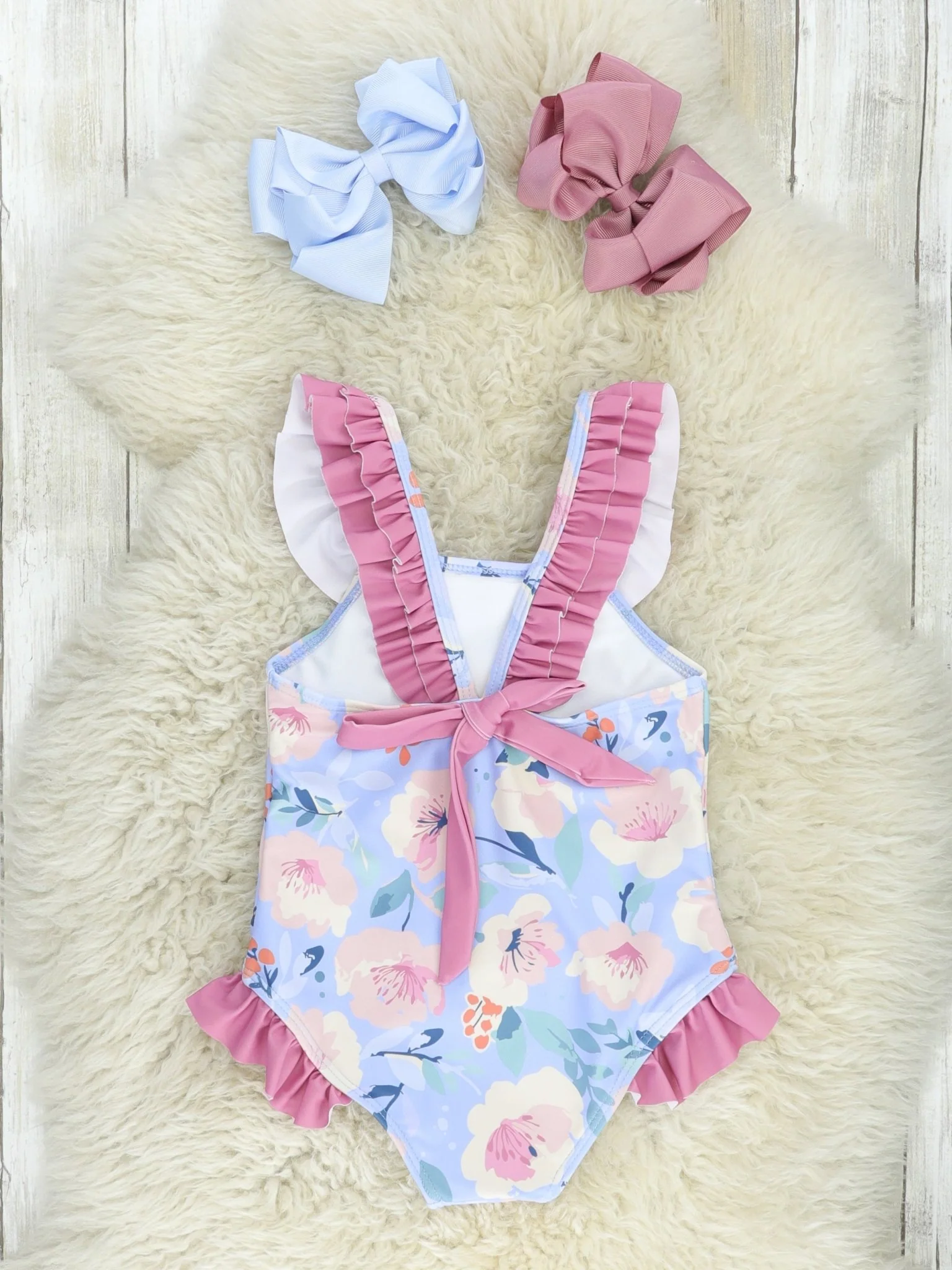 Purple Floral Ruffle One-Piece Swimsuit - Image 2