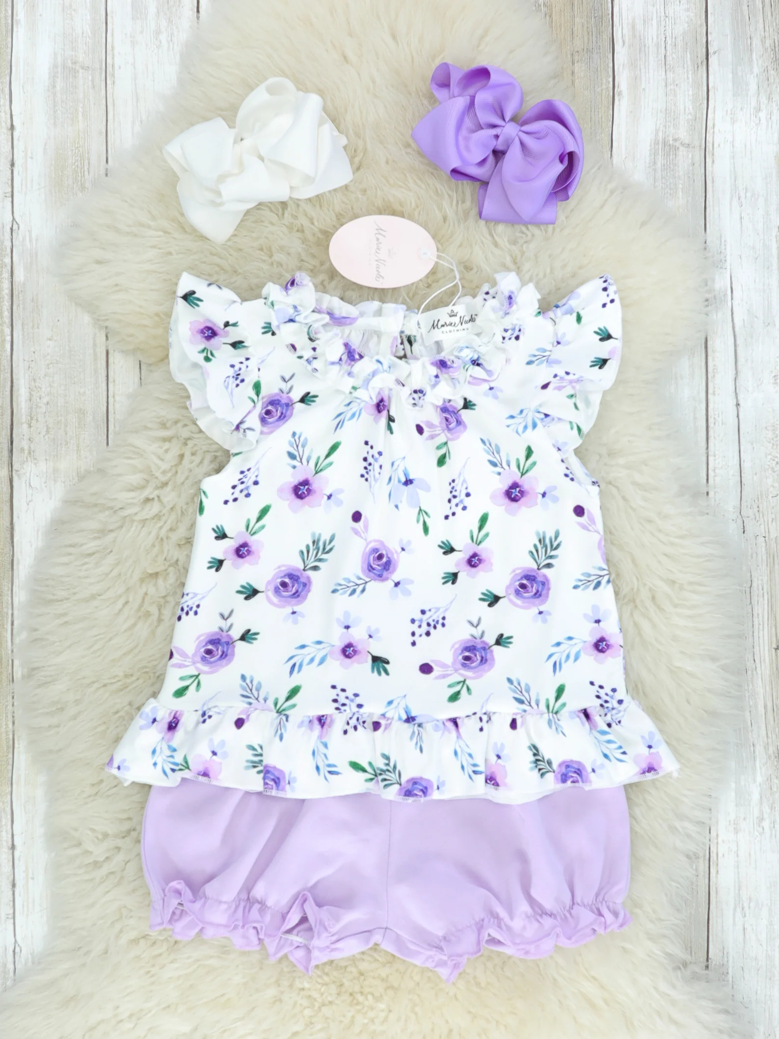 Purple Floral Ruffle Top & Shorts Outfit
