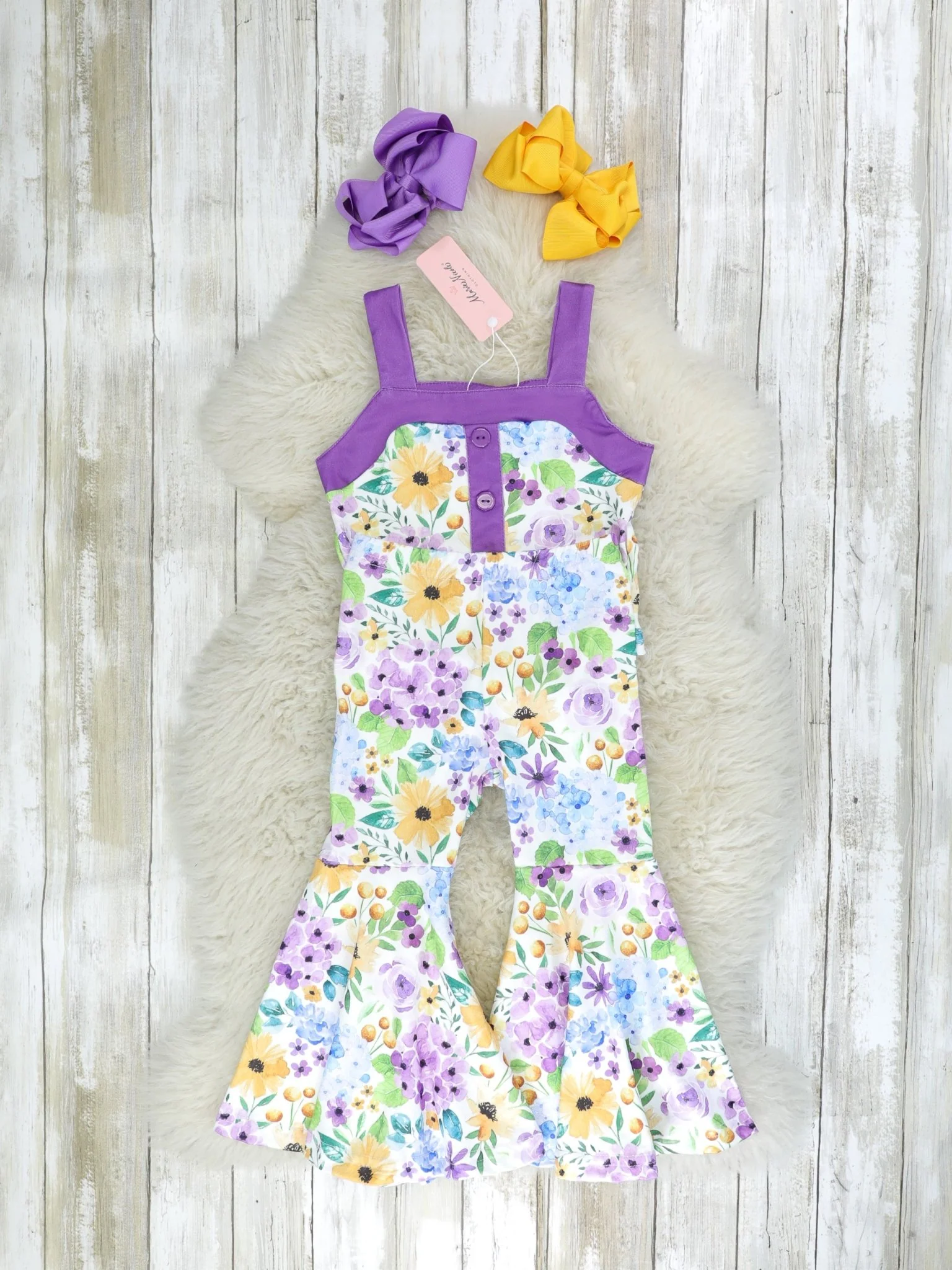 Purple Floral Tank & Bell Bottoms Outfit - Image 3