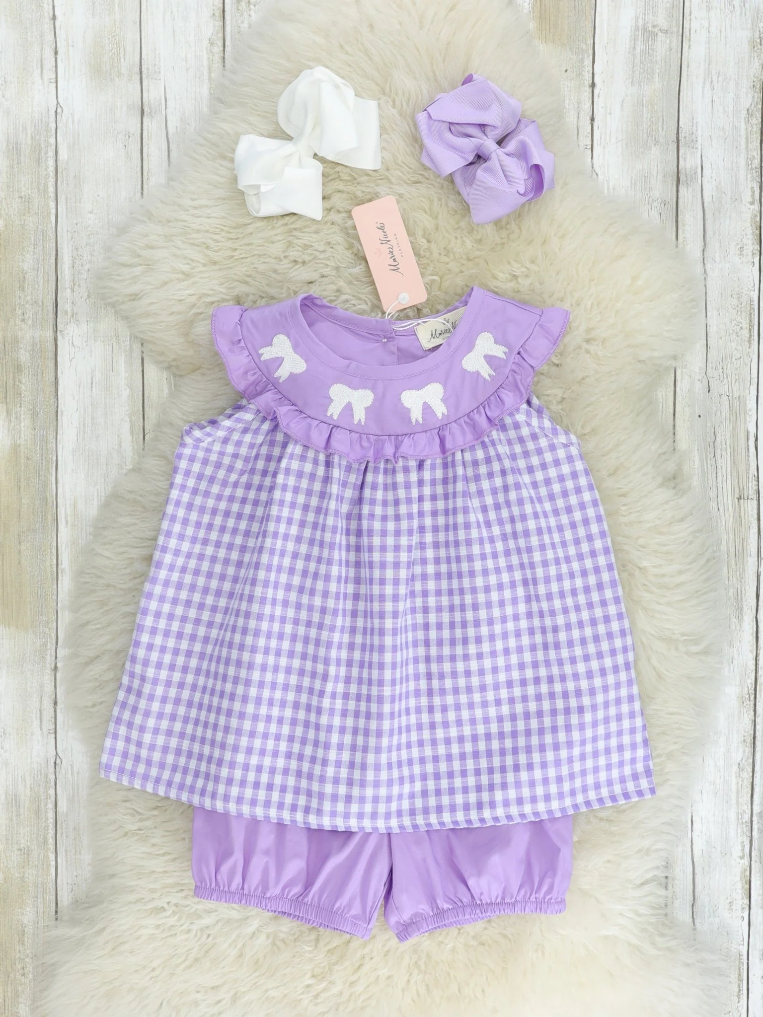 Purple Gingham Bow Ruffle Outfit