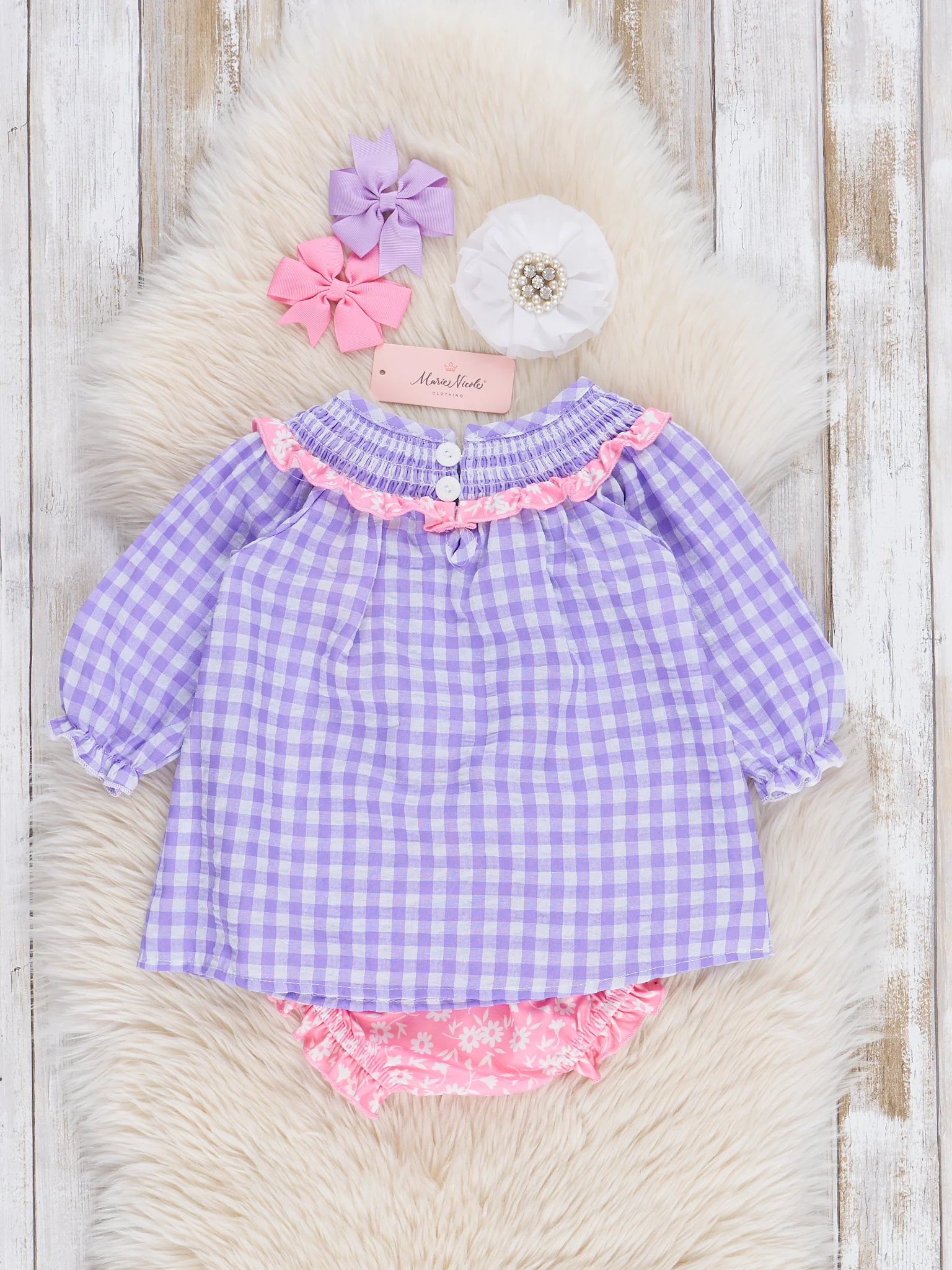 Purple Gingham Embroidered Ghosts Bloomers Outfit - Image 3