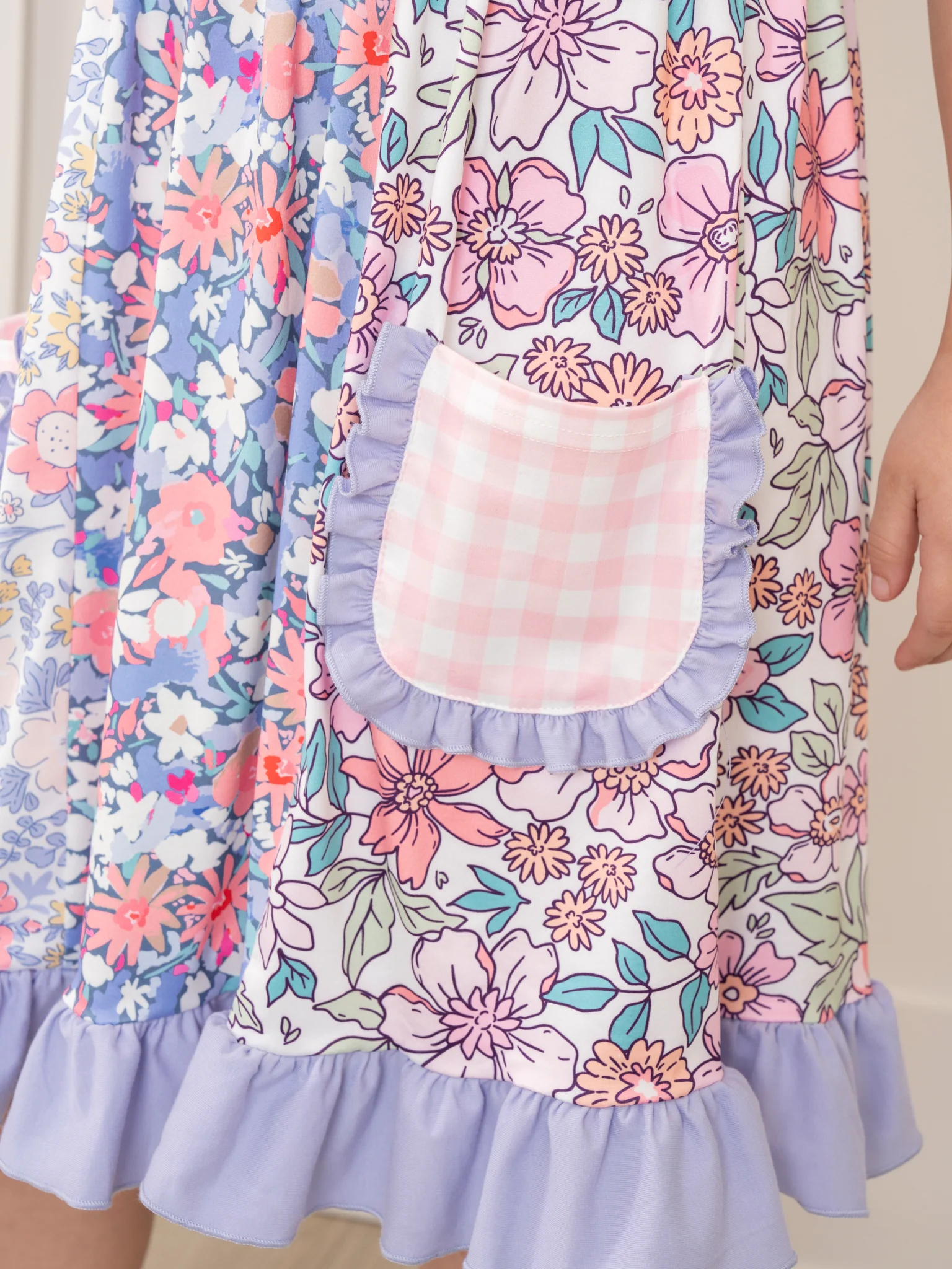 Purple Gingham & Florals Ruffle Dress - Image 7