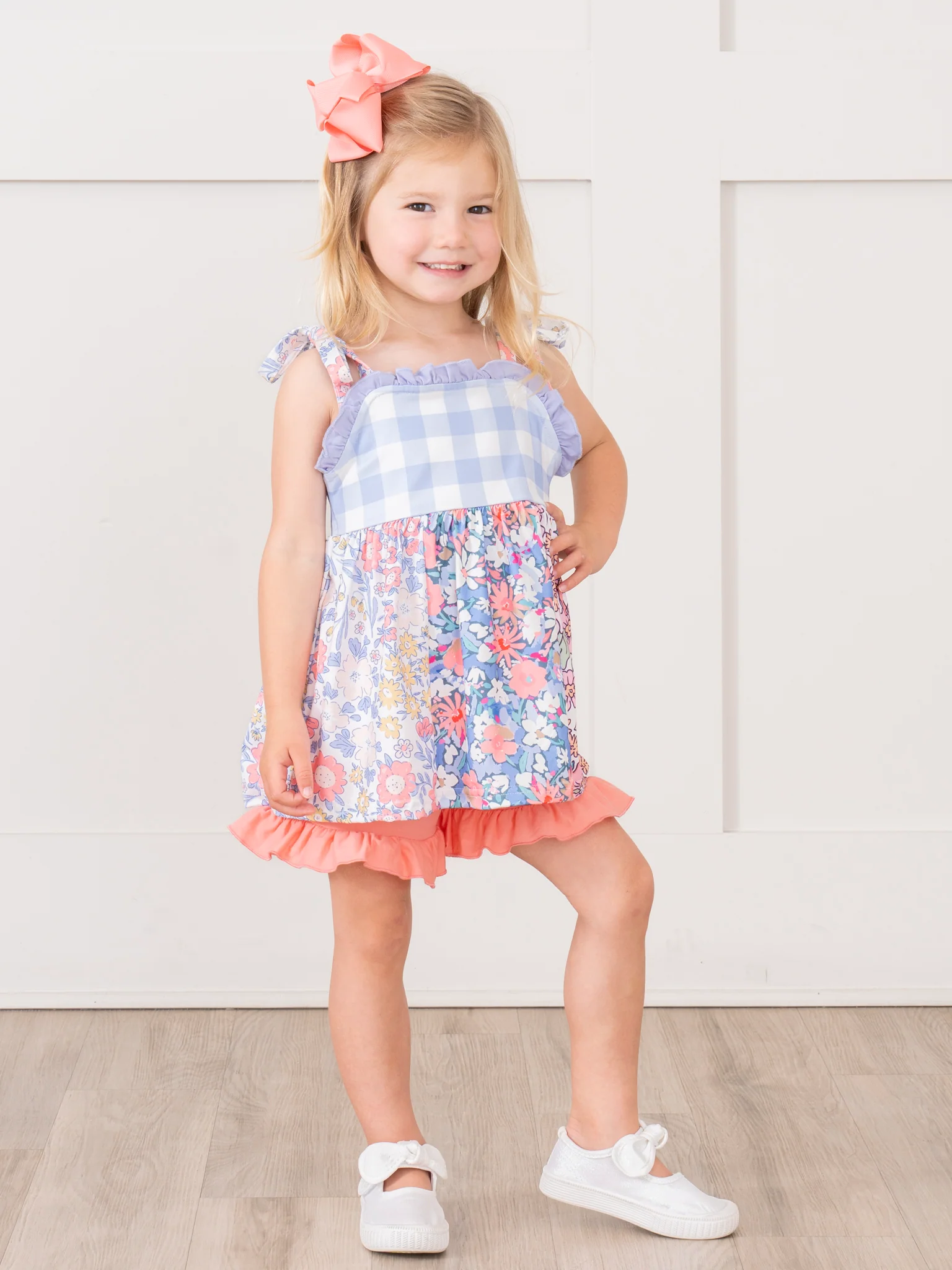 Purple Gingham & Florals Ruffle Outfit - Image 4