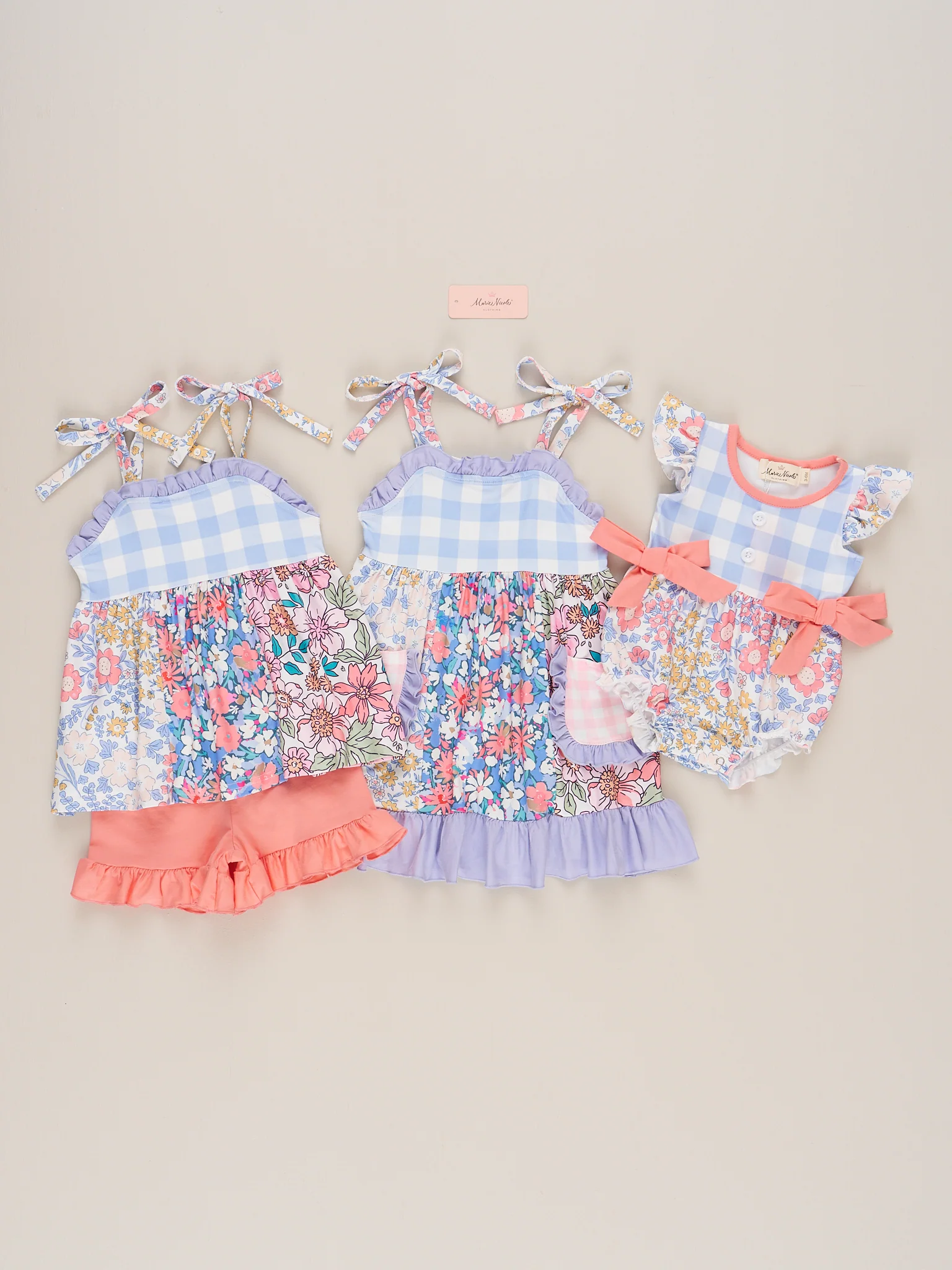 Purple Gingham & Florals Ruffle Outfit - Image 5