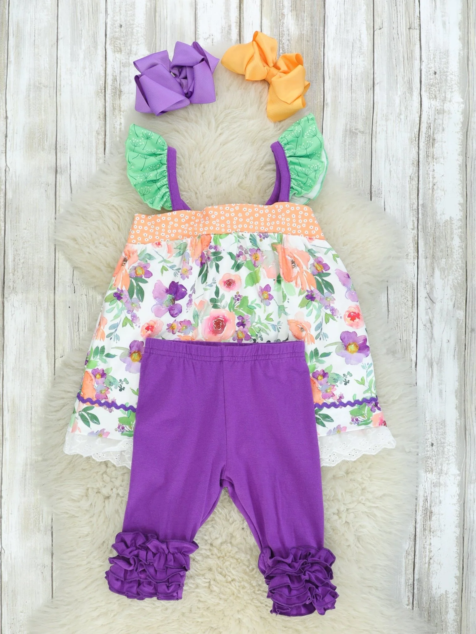 Purple & Green Floral Capris Outfit - Image 2