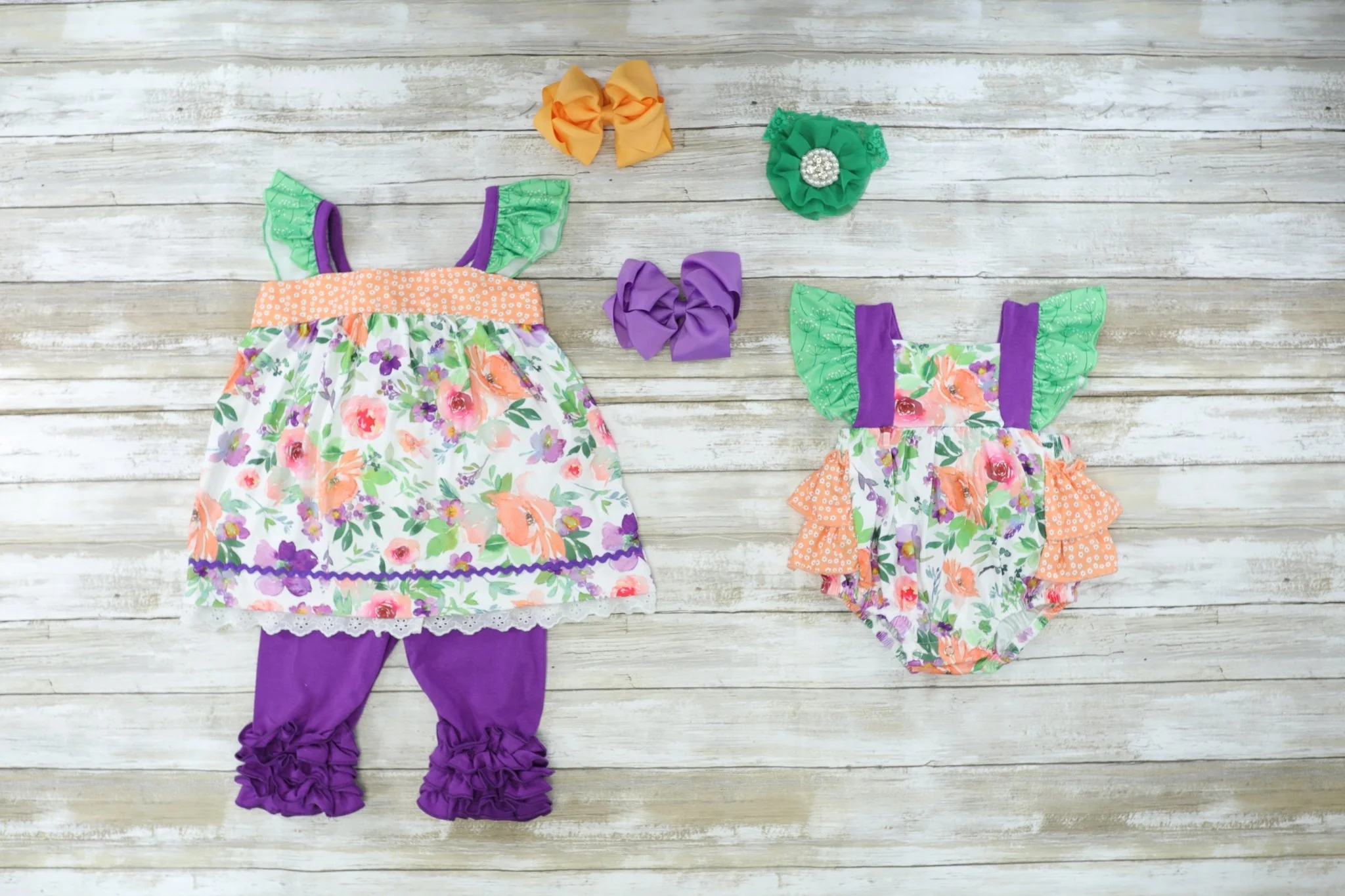 Purple & Green Floral Capris Outfit - Image 3