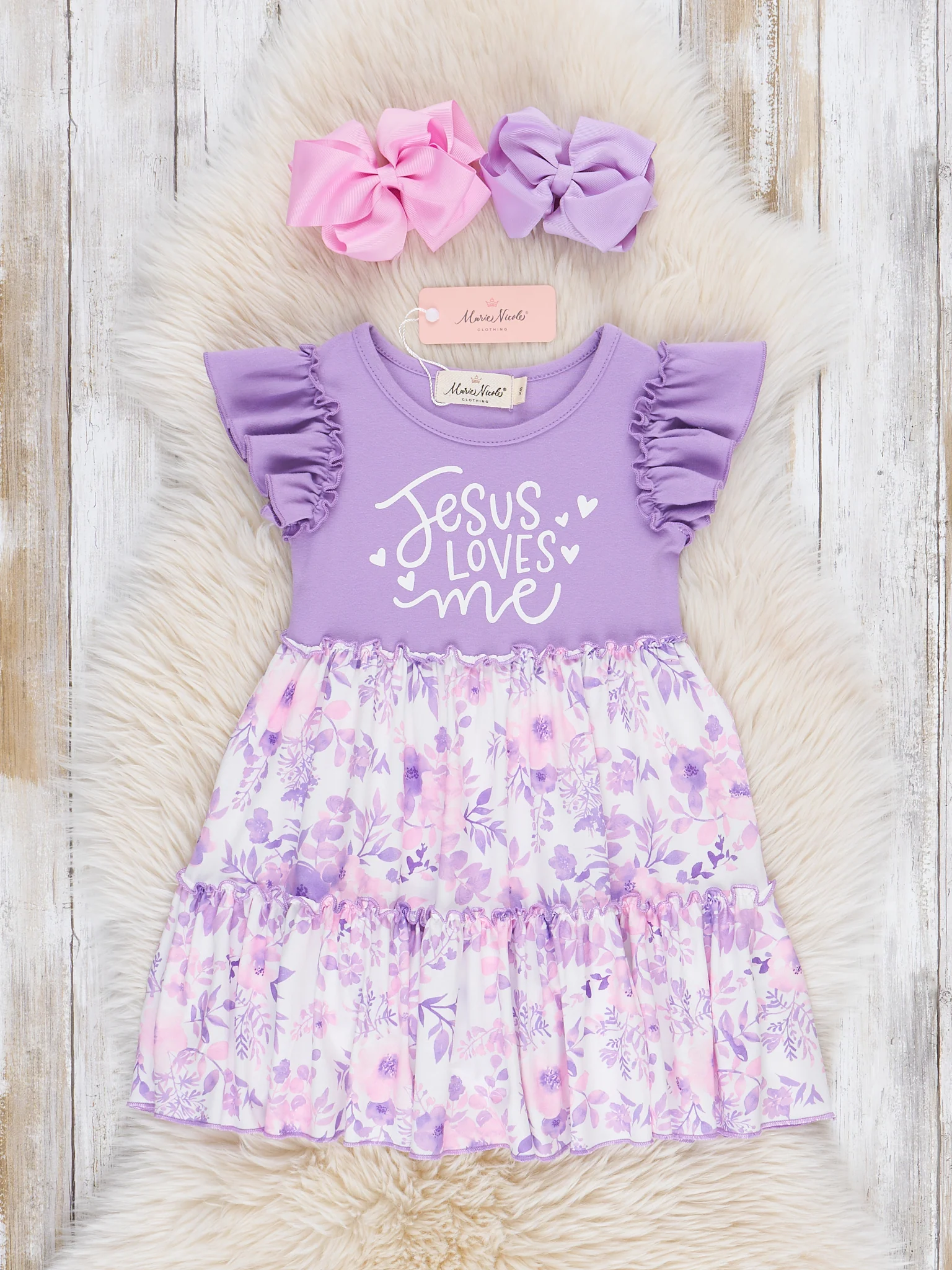 Purple "Jesus Loves Me" Ruffle Dress - Image 2