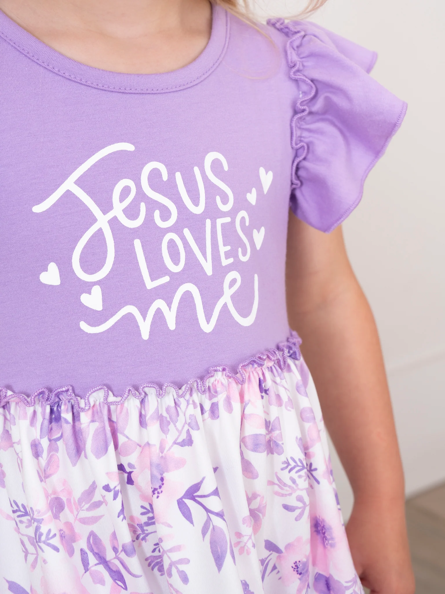 Purple "Jesus Loves Me" Ruffle Dress - Image 3