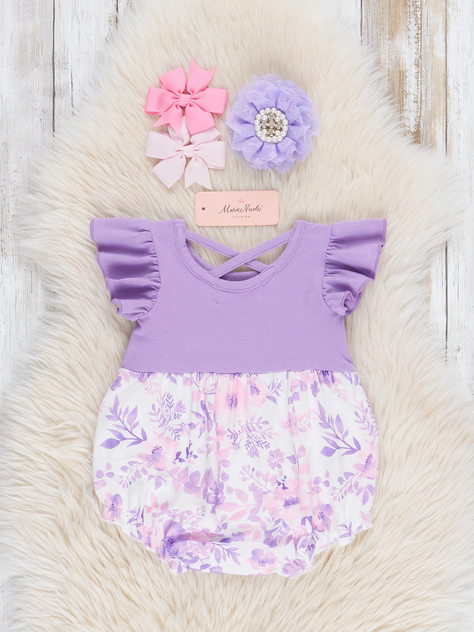 Purple "Jesus Loves Me" Ruffle Romper - Image 2