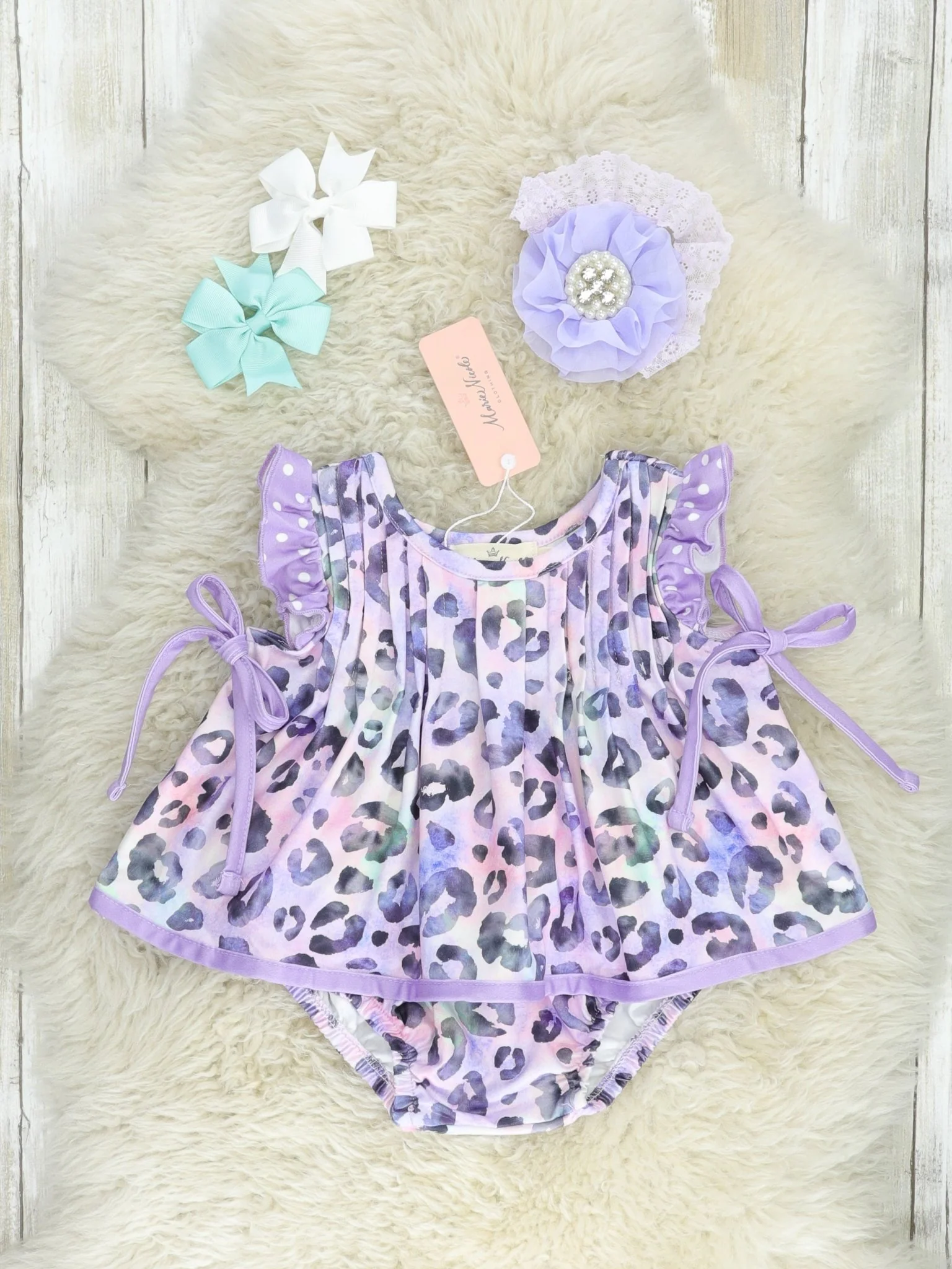 Purple Leopard Flutter Sleeve Bloomers Outfit