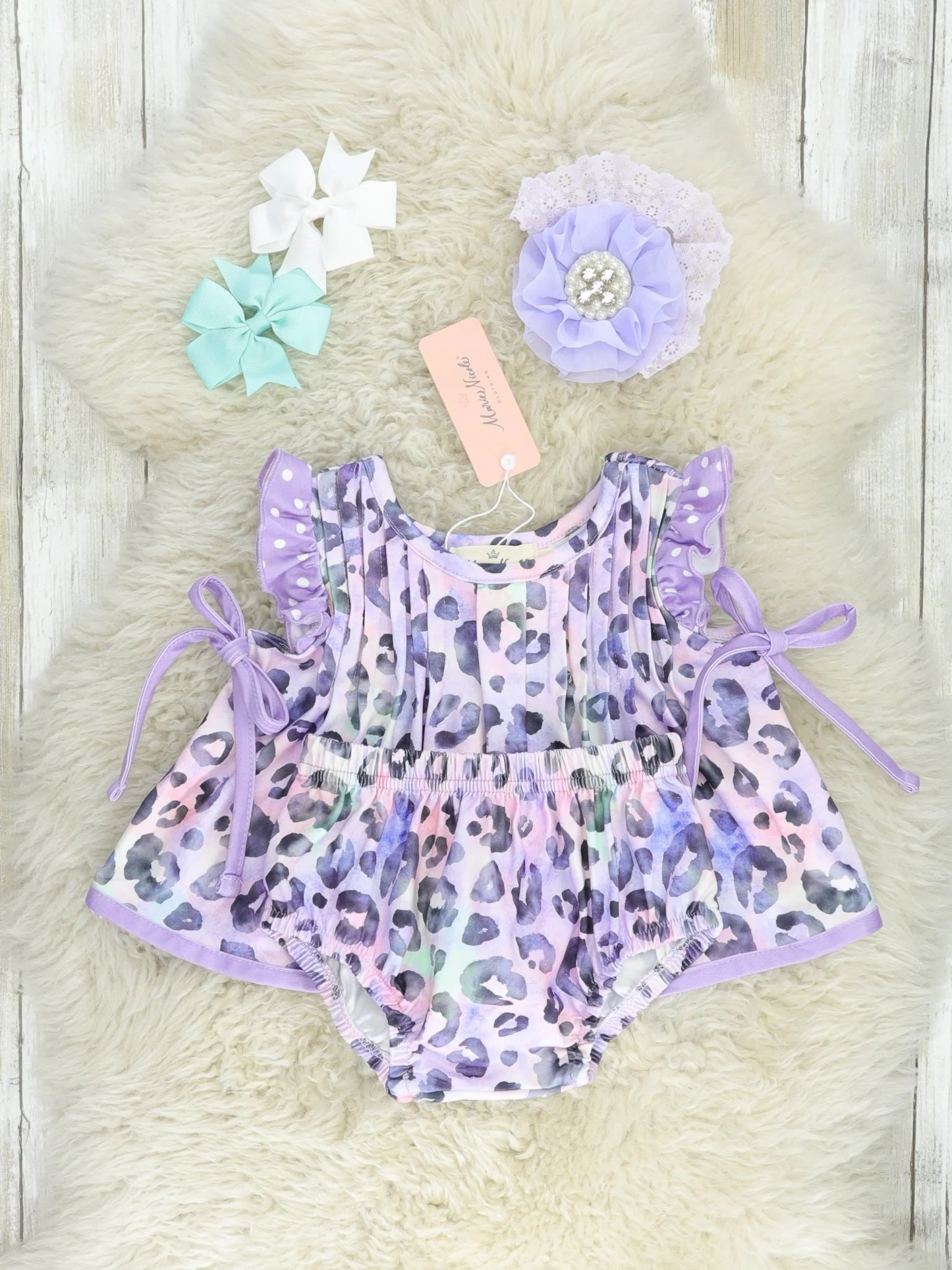 Purple Leopard Flutter Sleeve Bloomers Outfit - Image 2
