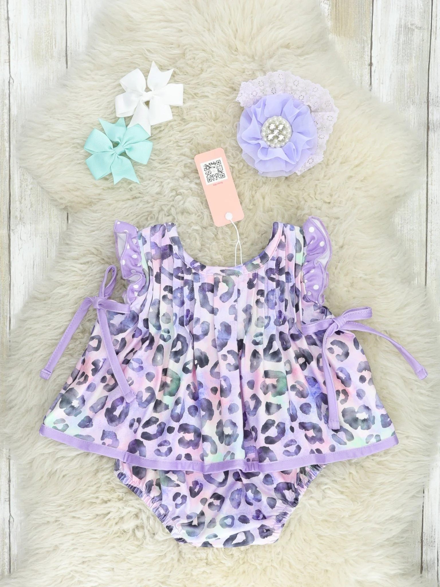 Purple Leopard Flutter Sleeve Bloomers Outfit - Image 3