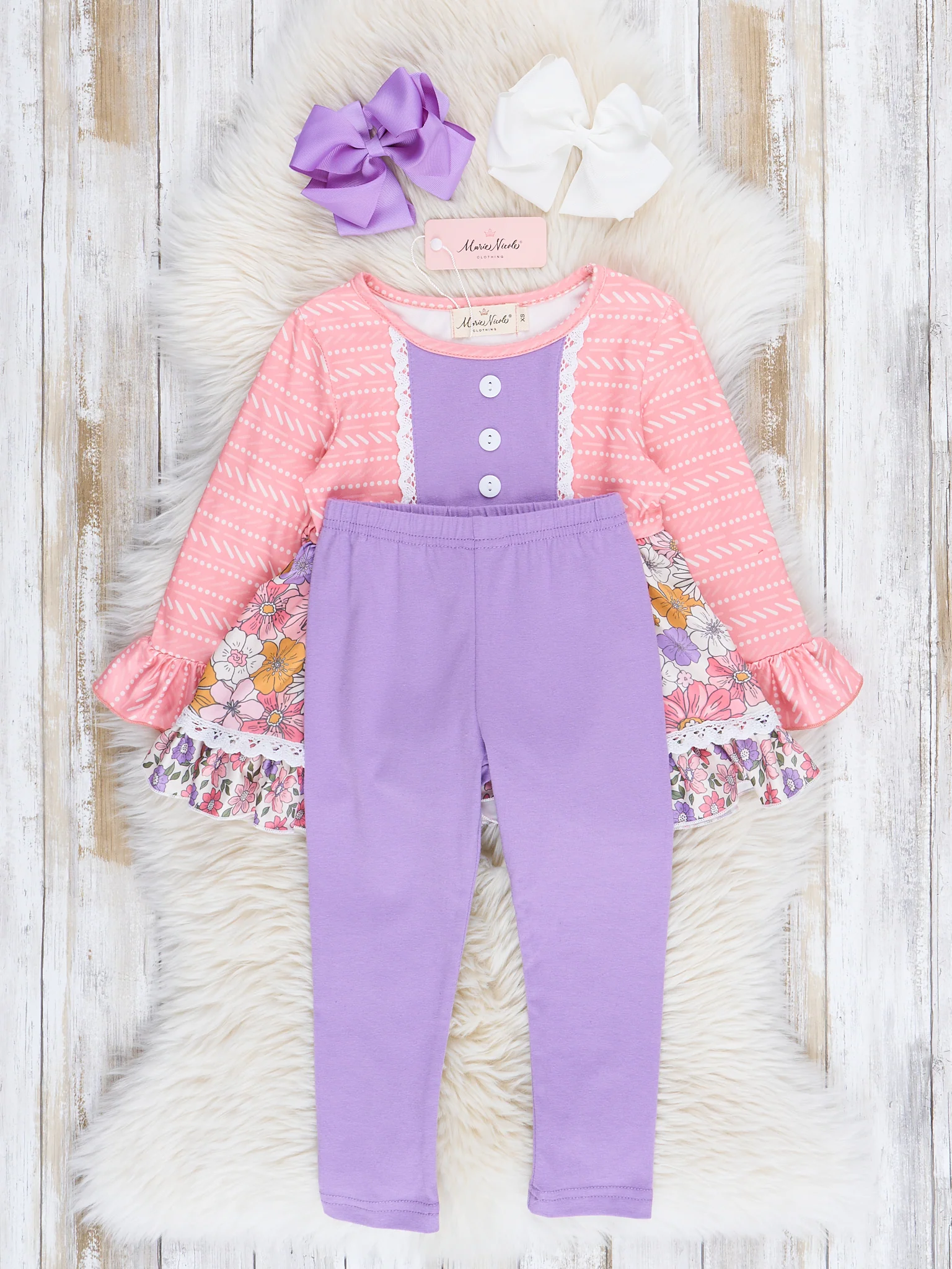 Purple & Pink Marigold Lace Trim Outfit - Image 3