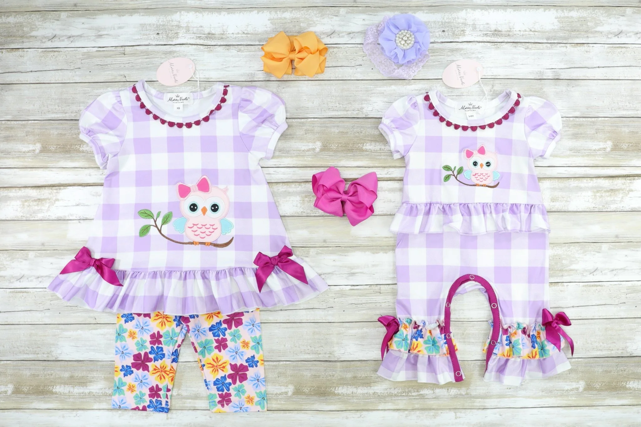 Purple Plaid Owl Ruffle Outfit - Image 2