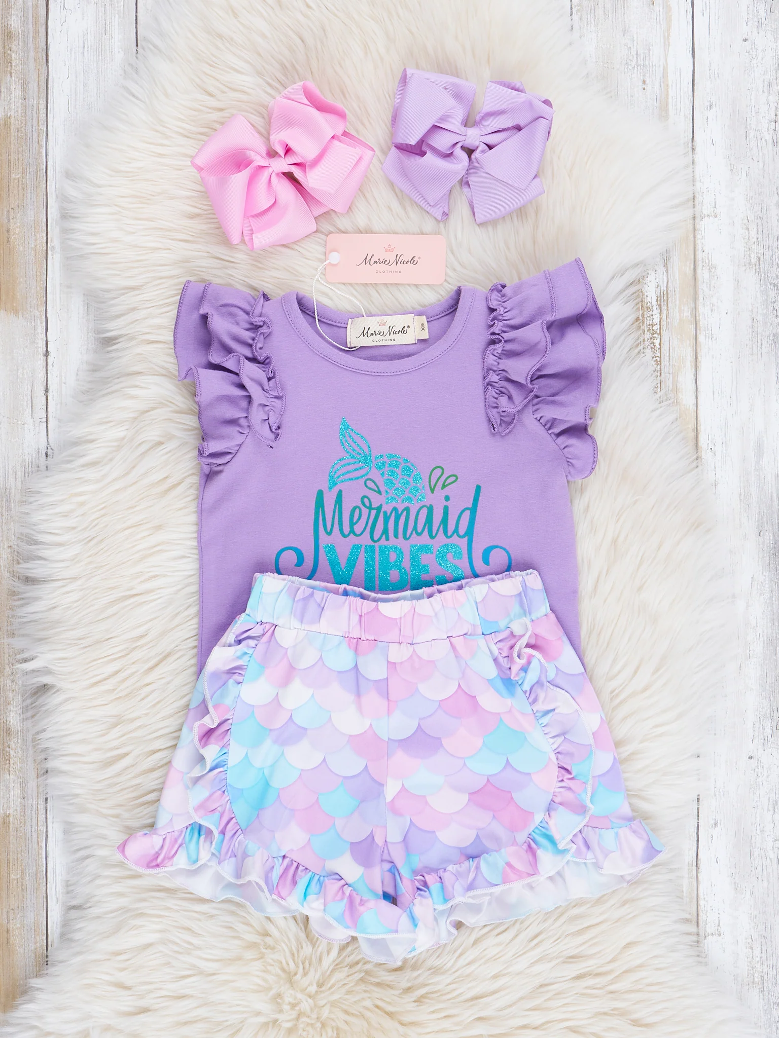 Purple Rainbow Mermaid Vibes Ruffle Outfit - Image 3