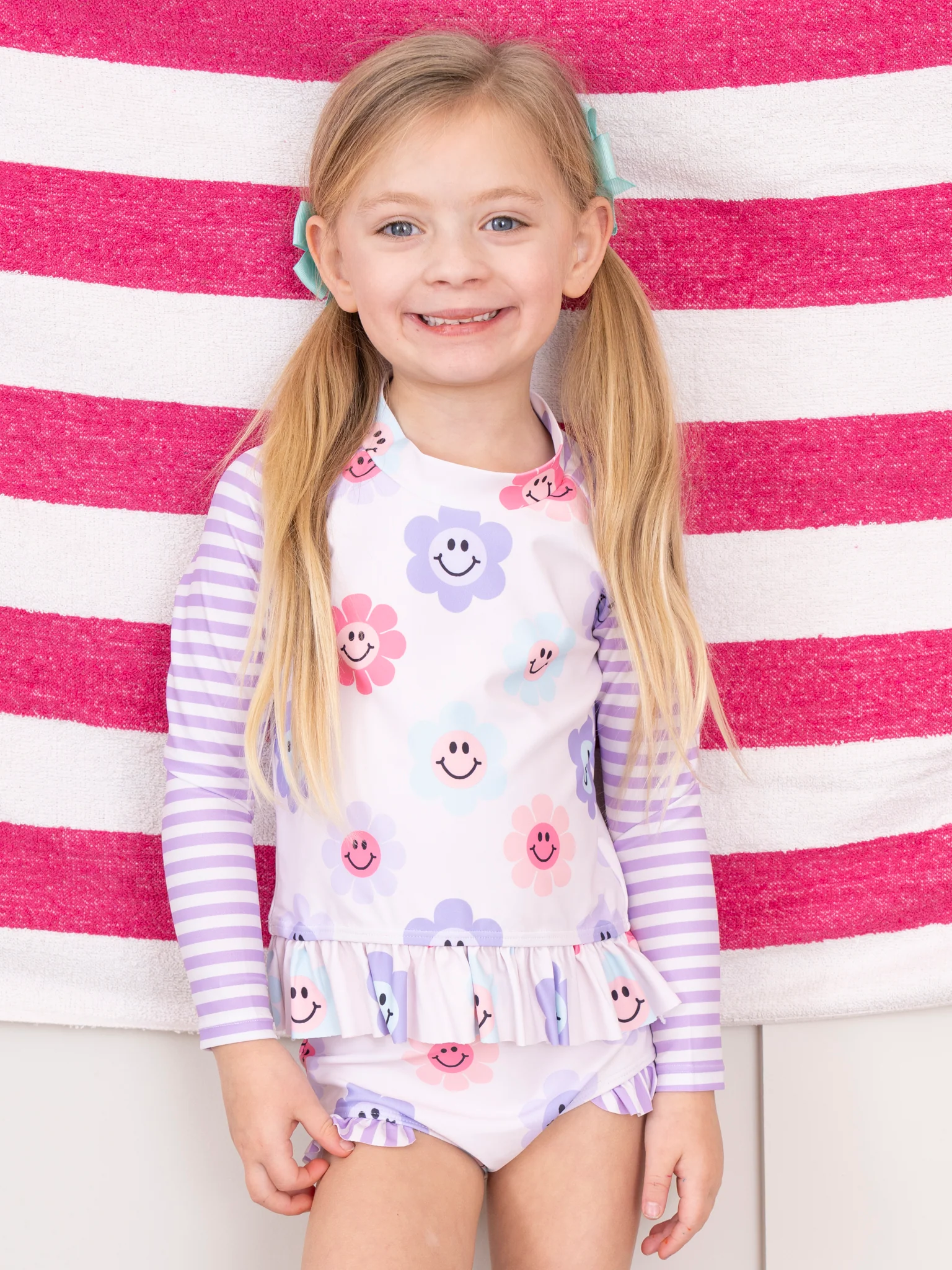 Purple Smiley Daisies Two Piece Rashguard