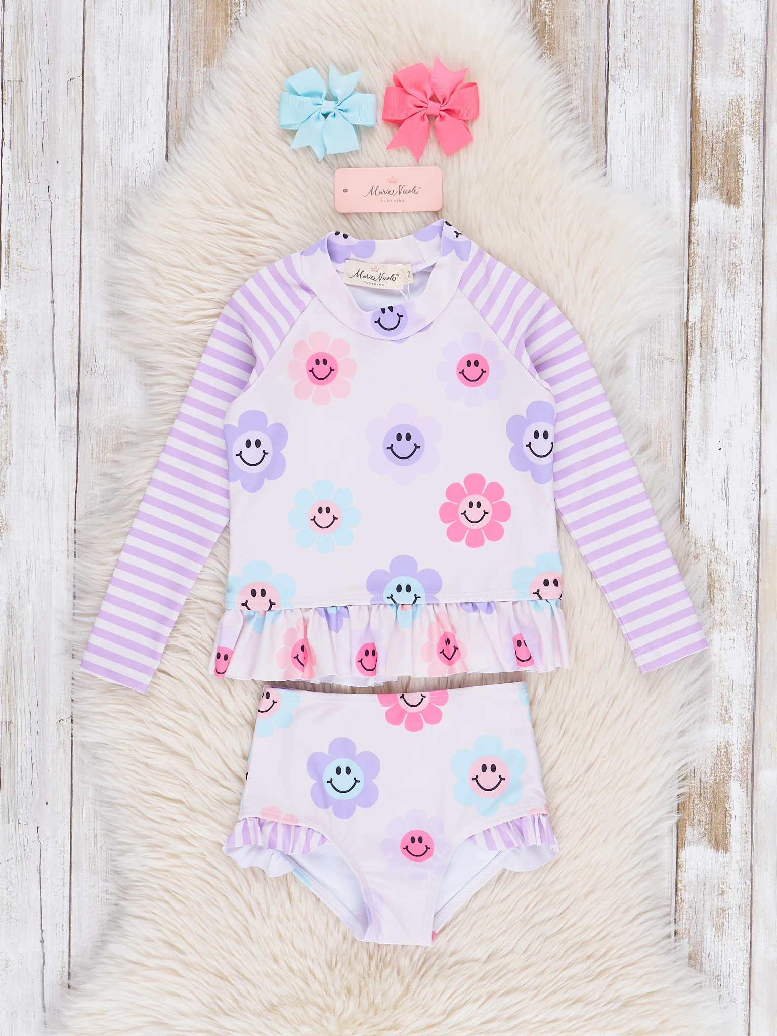 Purple Smiley Daisies Two Piece Rashguard - Image 3
