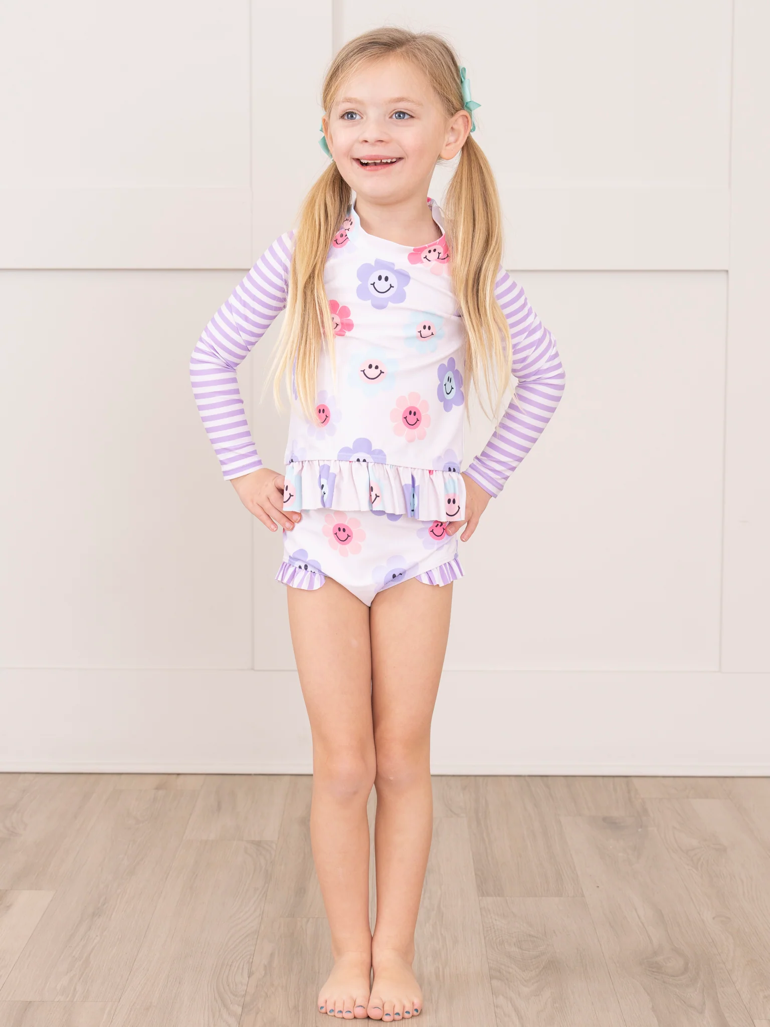 Purple Smiley Daisies Two Piece Rashguard - Image 4