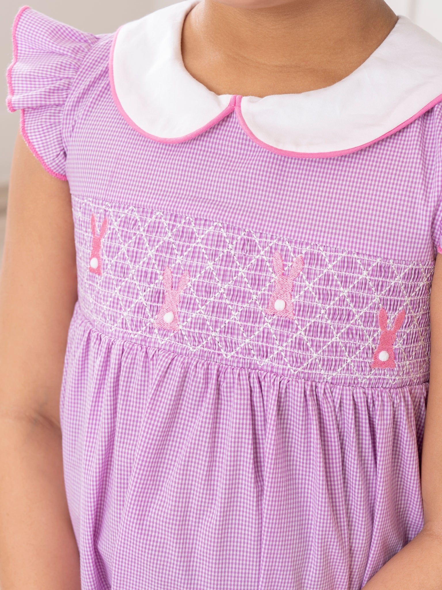 Purple Smocked Bunnies Ruffle Dress - Image 4