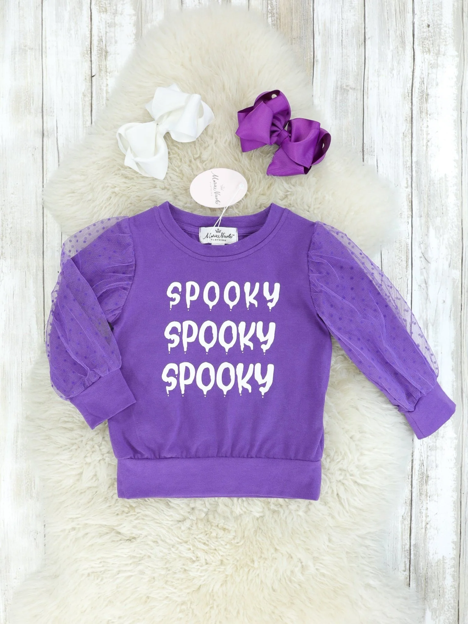Purple "Spooky" Polka Dot Tulle Sleeve Top