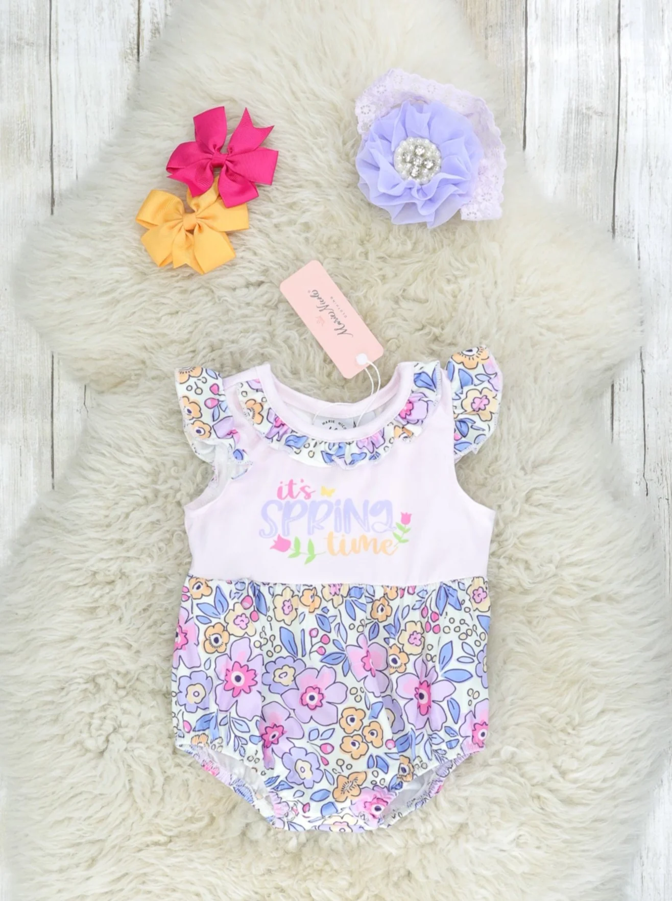 Purple "Spring Time" Ruffle Bubble Romper