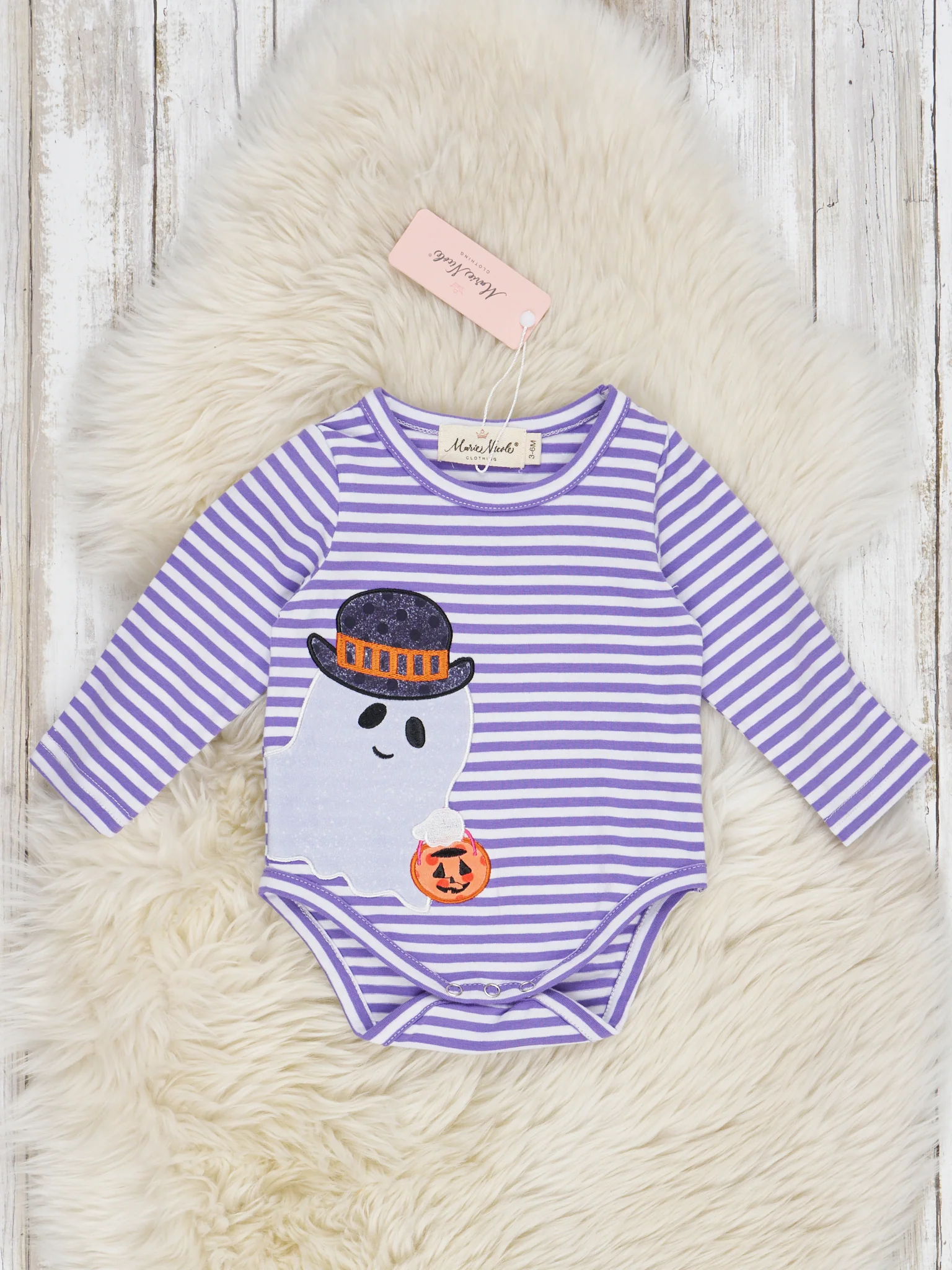 Purple Stripe Friendly Ghost Romper
