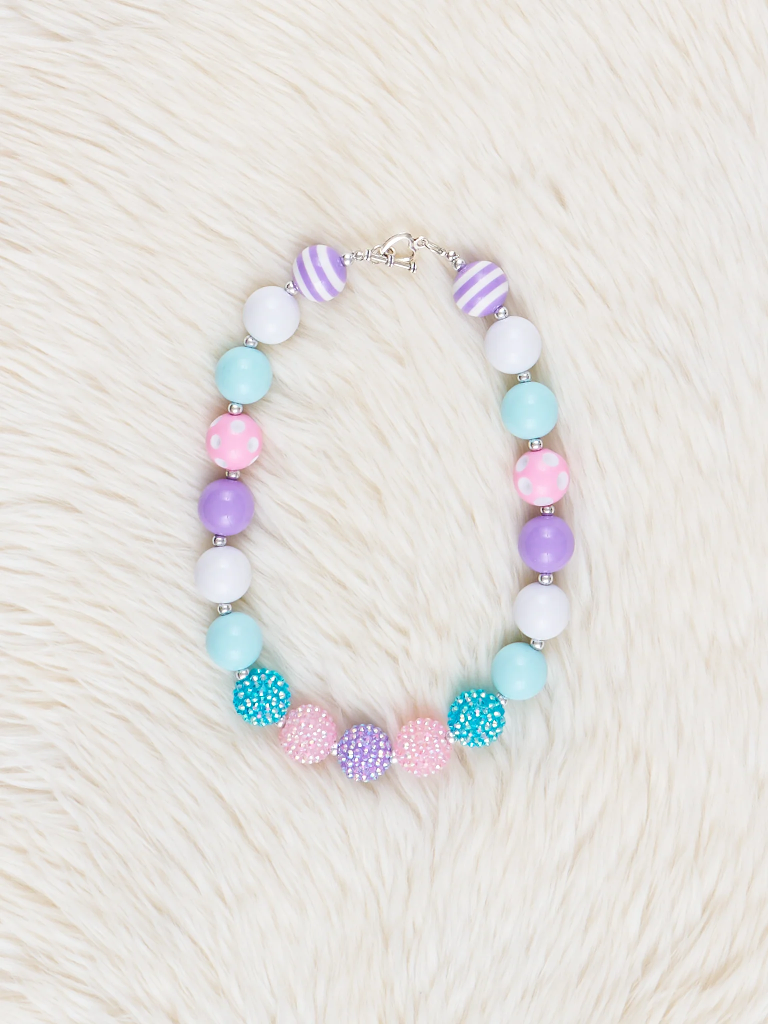 Purple Stripes & Blue Sparkle Bubblegum Necklace