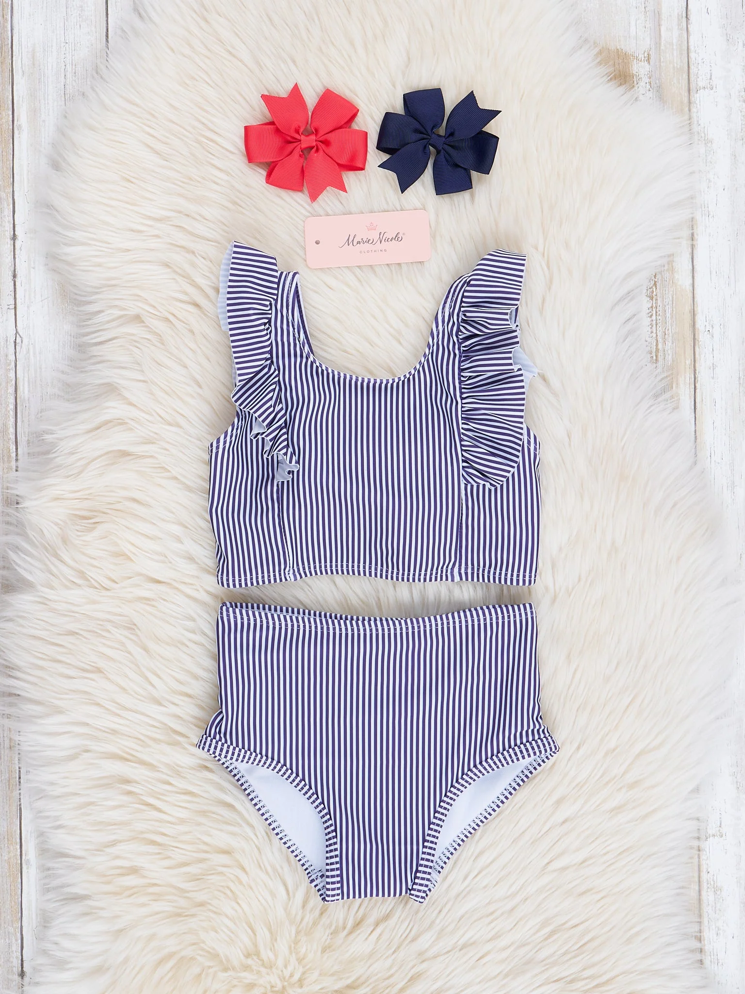 Purple Stripes Red Bow Swimsuit - Image 3