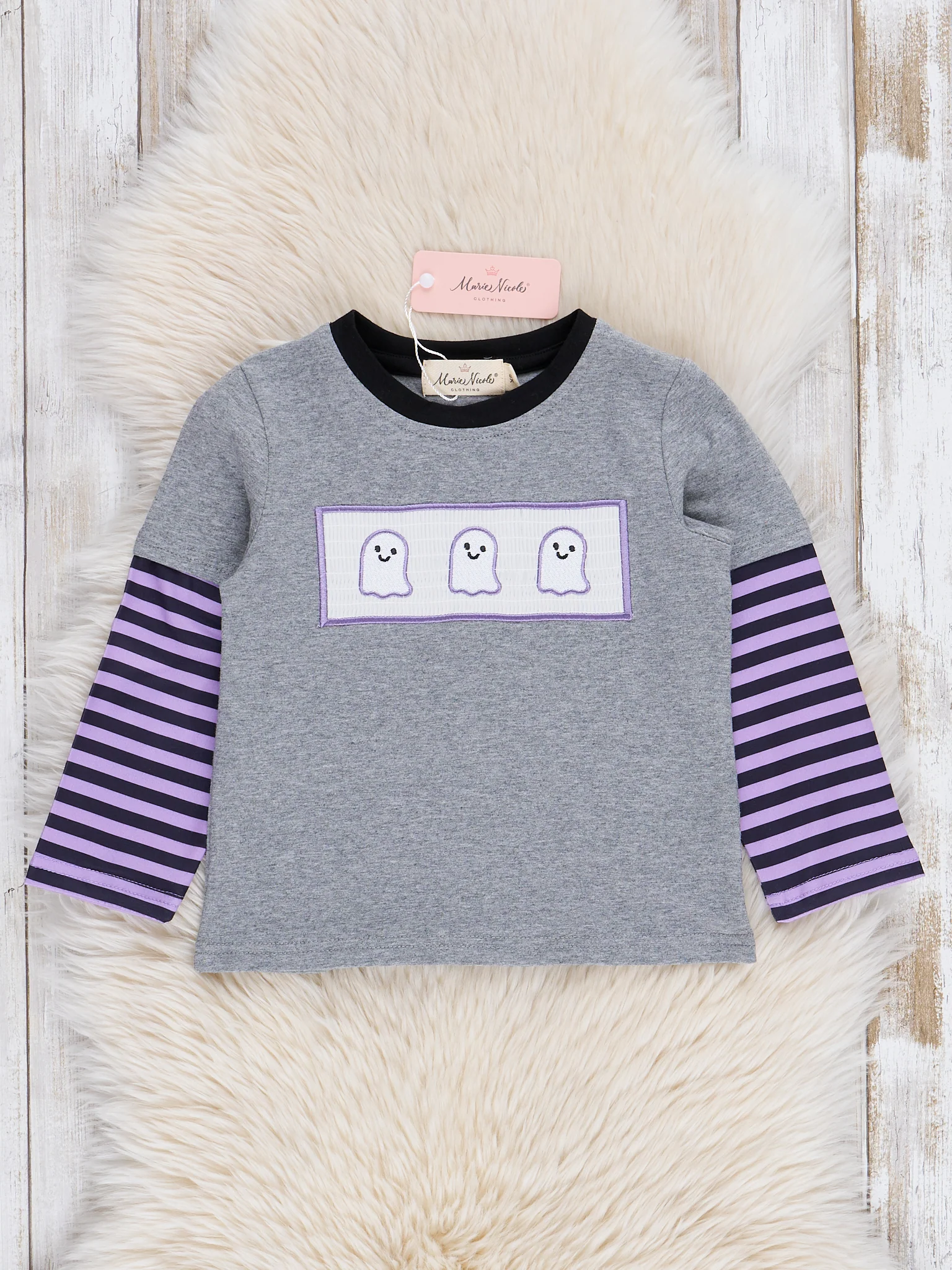 Purple Stripes Smocked Ghosts Shirt