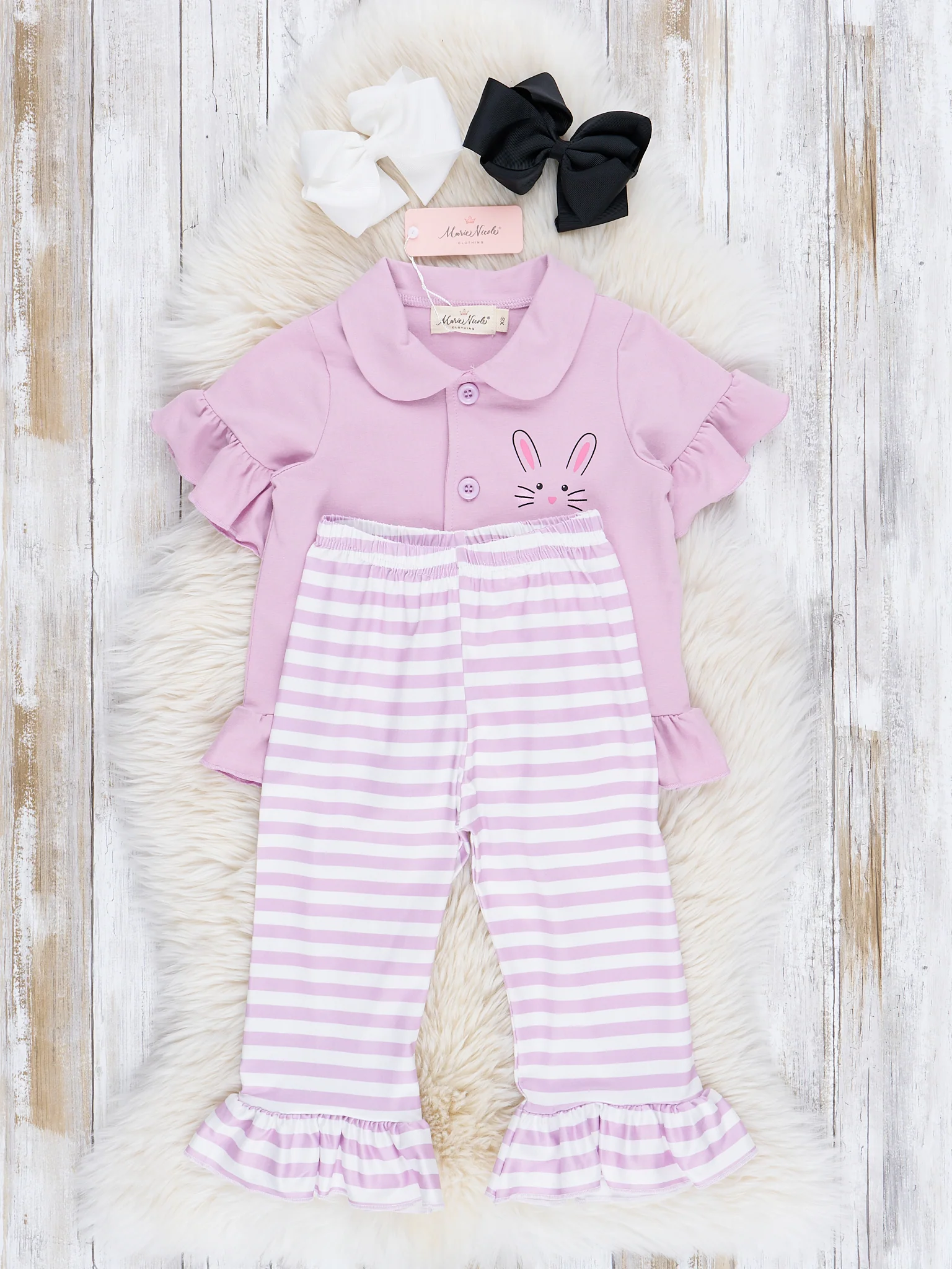 Purple Stripes Spring Ruffle Pajamas - Image 2