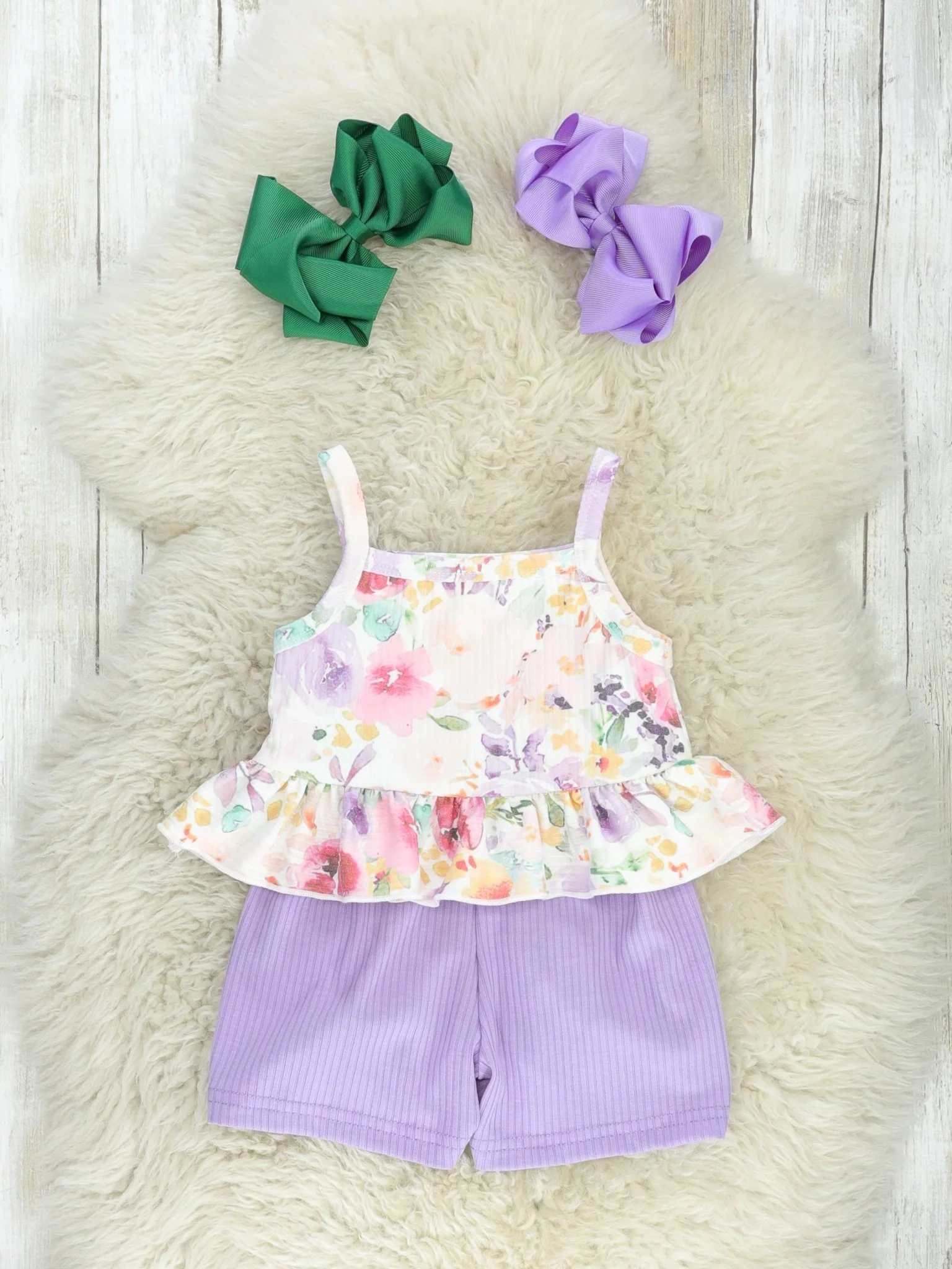 Purple Watercolor Floral Tank & Shorts Outfit - Image 3
