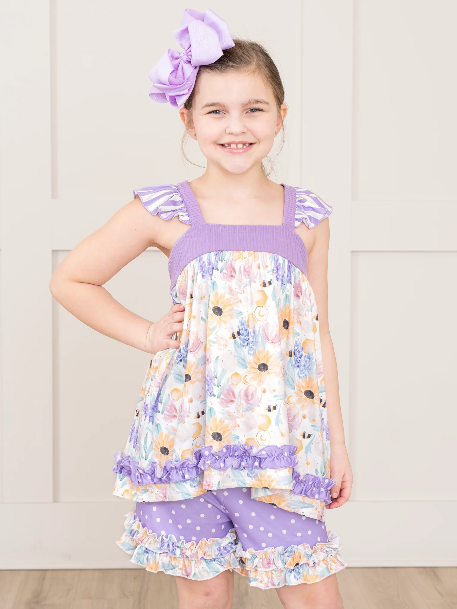 Purple & Yellow Watercolor Wildflowers Ruffle Outfit