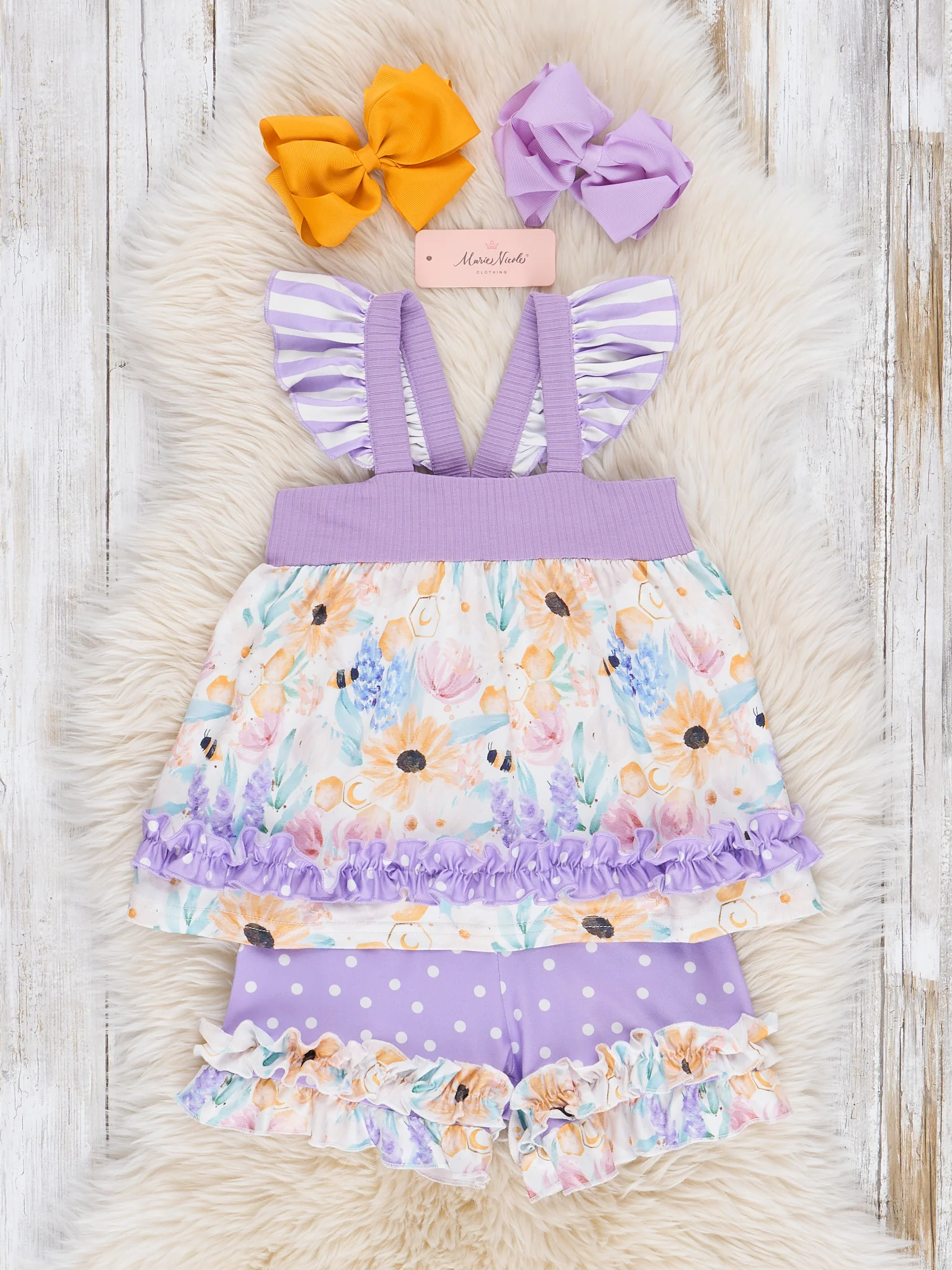 Purple & Yellow Watercolor Wildflowers Ruffle Outfit - Image 2