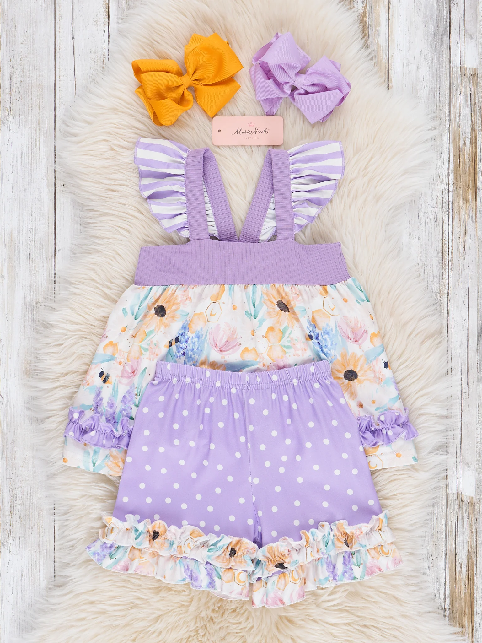 Purple & Yellow Watercolor Wildflowers Ruffle Outfit - Image 3