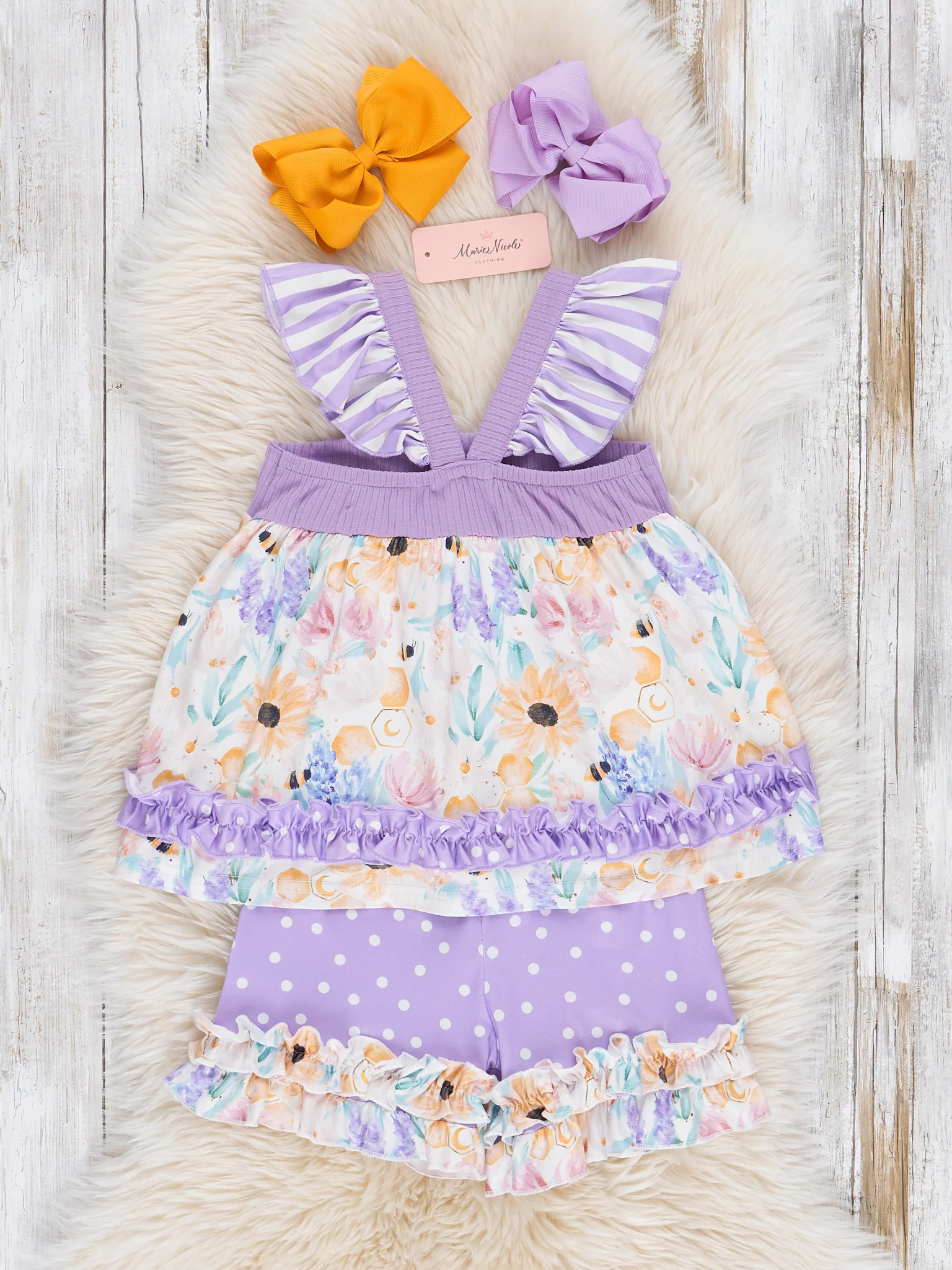 Purple & Yellow Watercolor Wildflowers Ruffle Outfit - Image 4