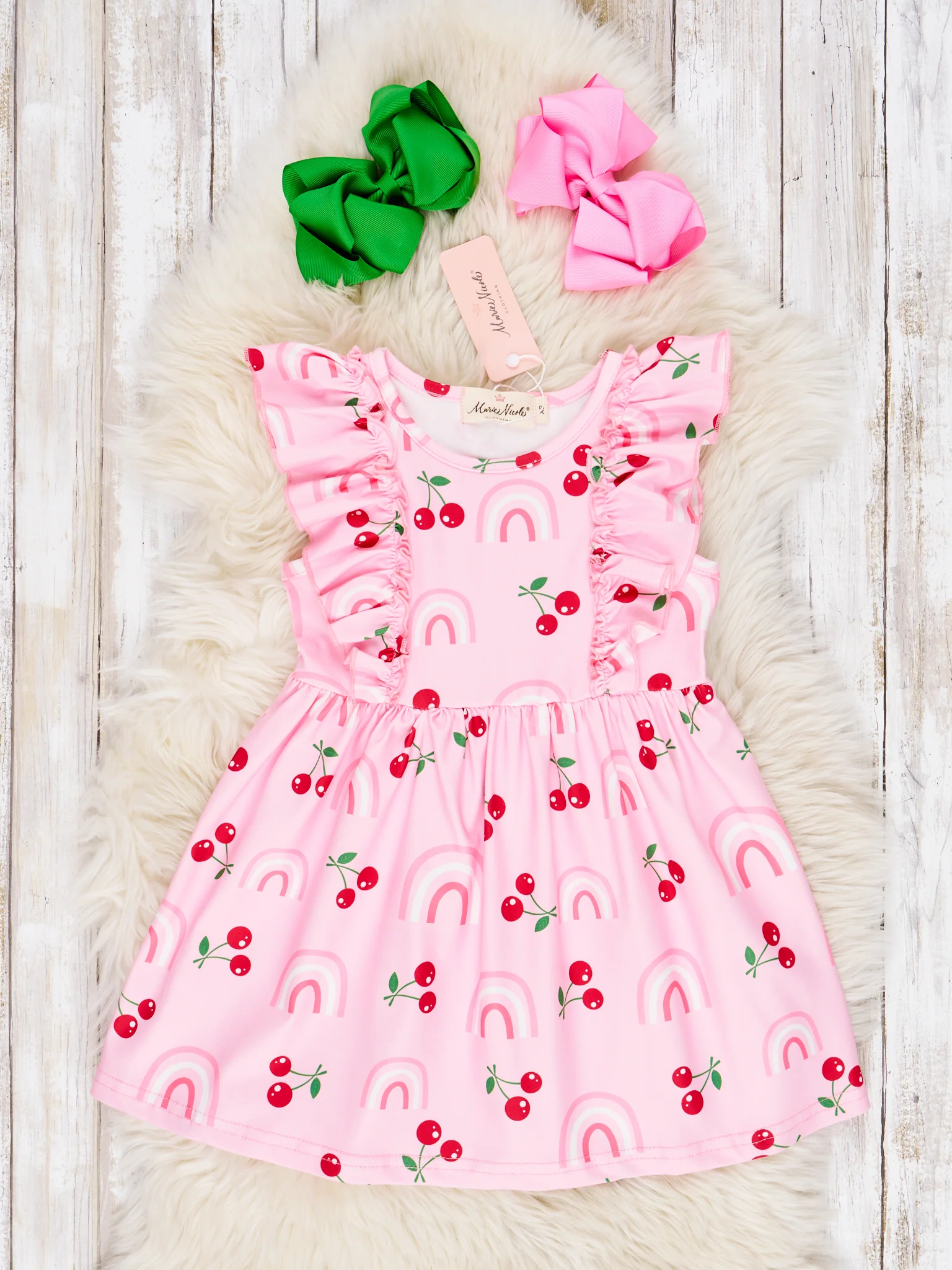 Rainbow Cherry Ruffle Dress