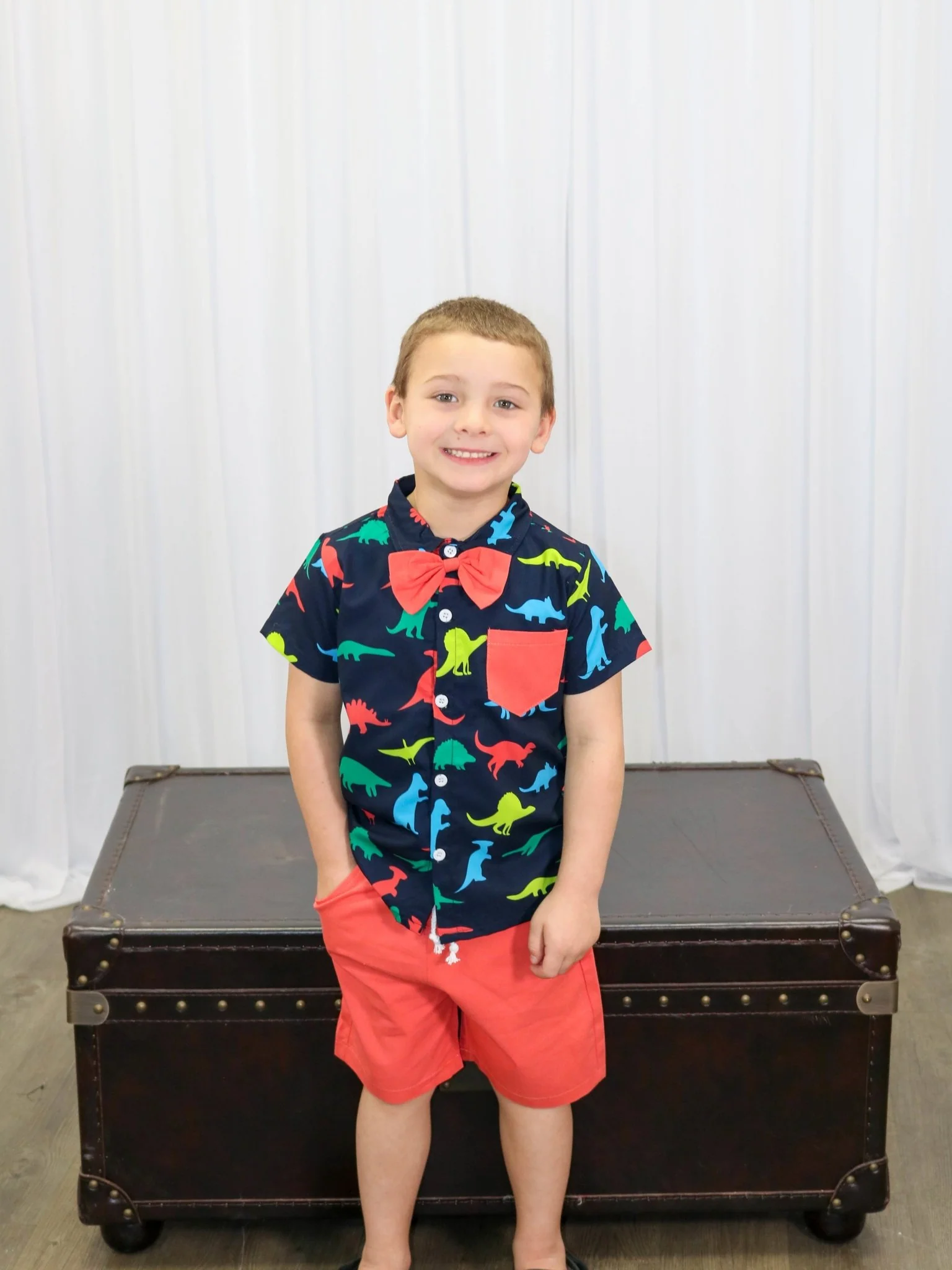 Rainbow Dinosaur Button Down & Shorts Outfit - Image 3