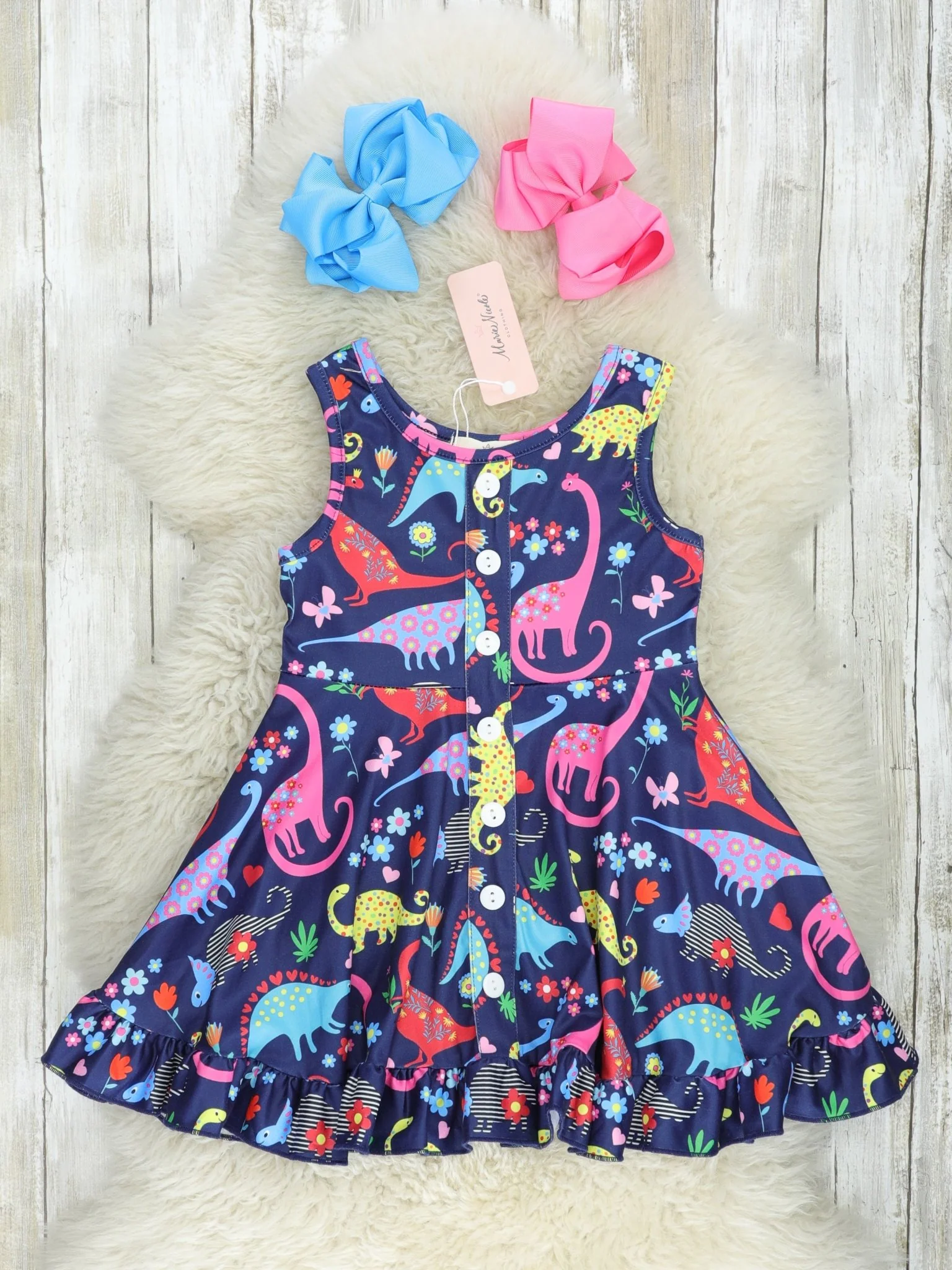 Rainbow Dinosaur Ruffle Tank Dress