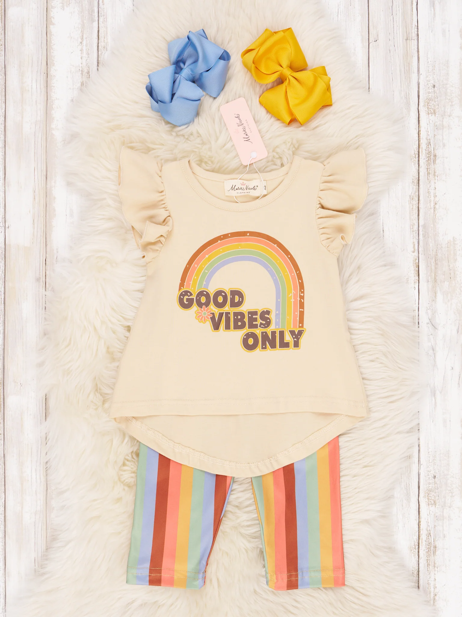 Rainbow "Good Vibes Only" Ruffle Outfit
